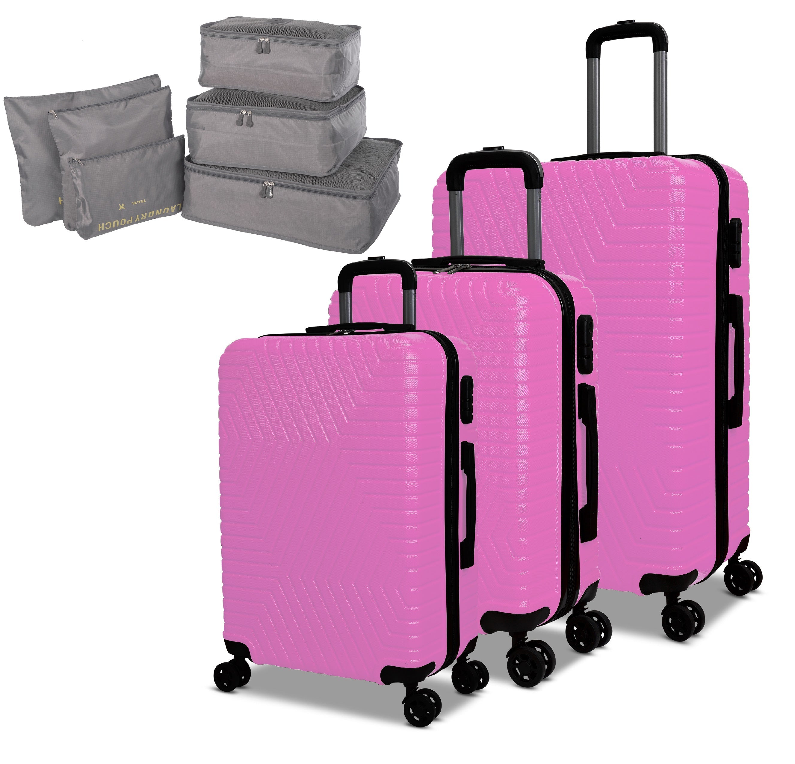 3 Piece Luggage Set Lattitude Collection featuring durable ABS outer shell, spinner wheels, and integrated locking mechanism with luggage organizers.