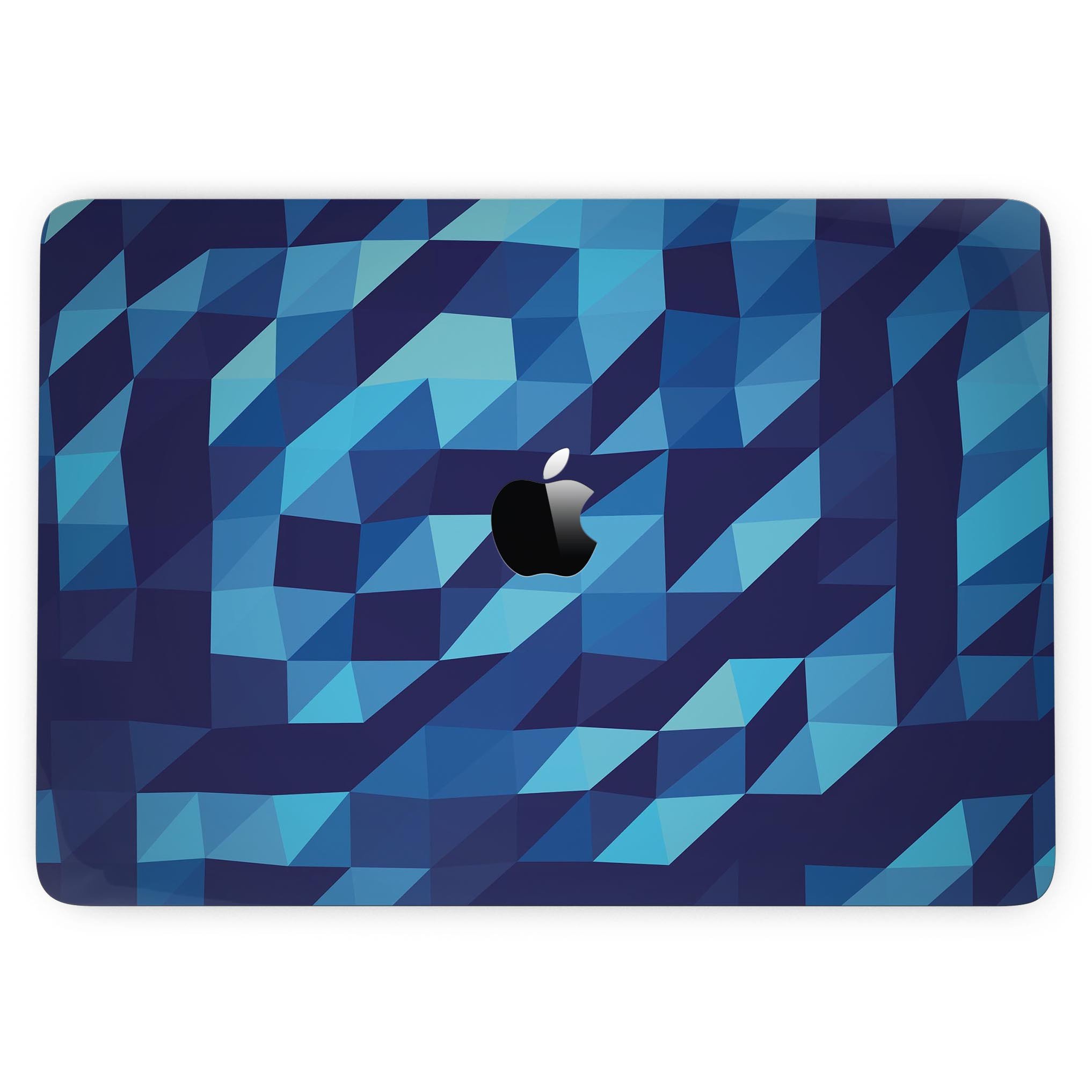 50 Shades of Blue Geometric Triangles skin for 13" MacBook Pro without Touch Bar, showcasing vibrant geometric patterns.
