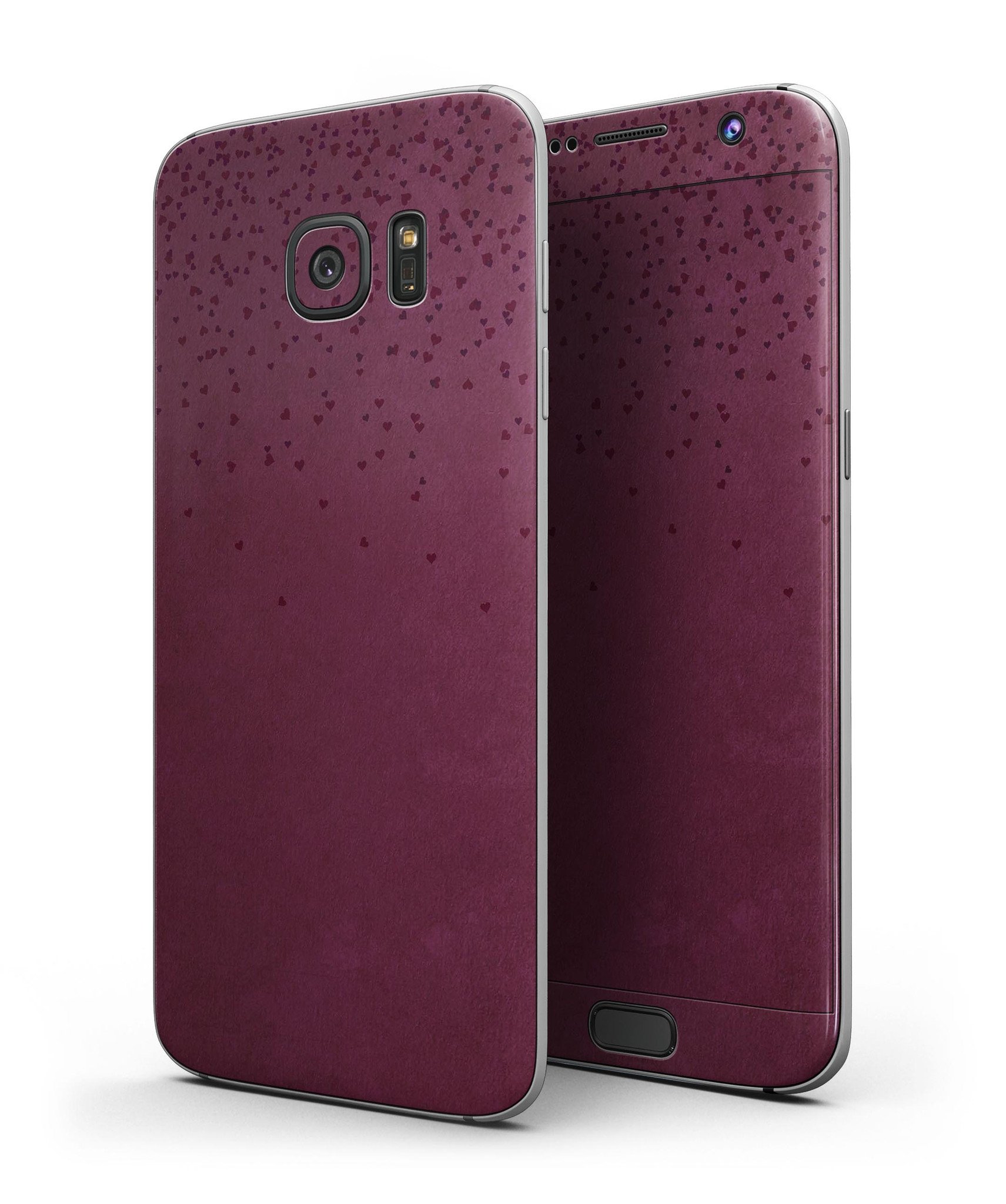 50 Shades of Burgundy Micro Hearts skin kit for Samsung Galaxy S7 and S7 Edge, showcasing vibrant colors and intricate heart patterns.