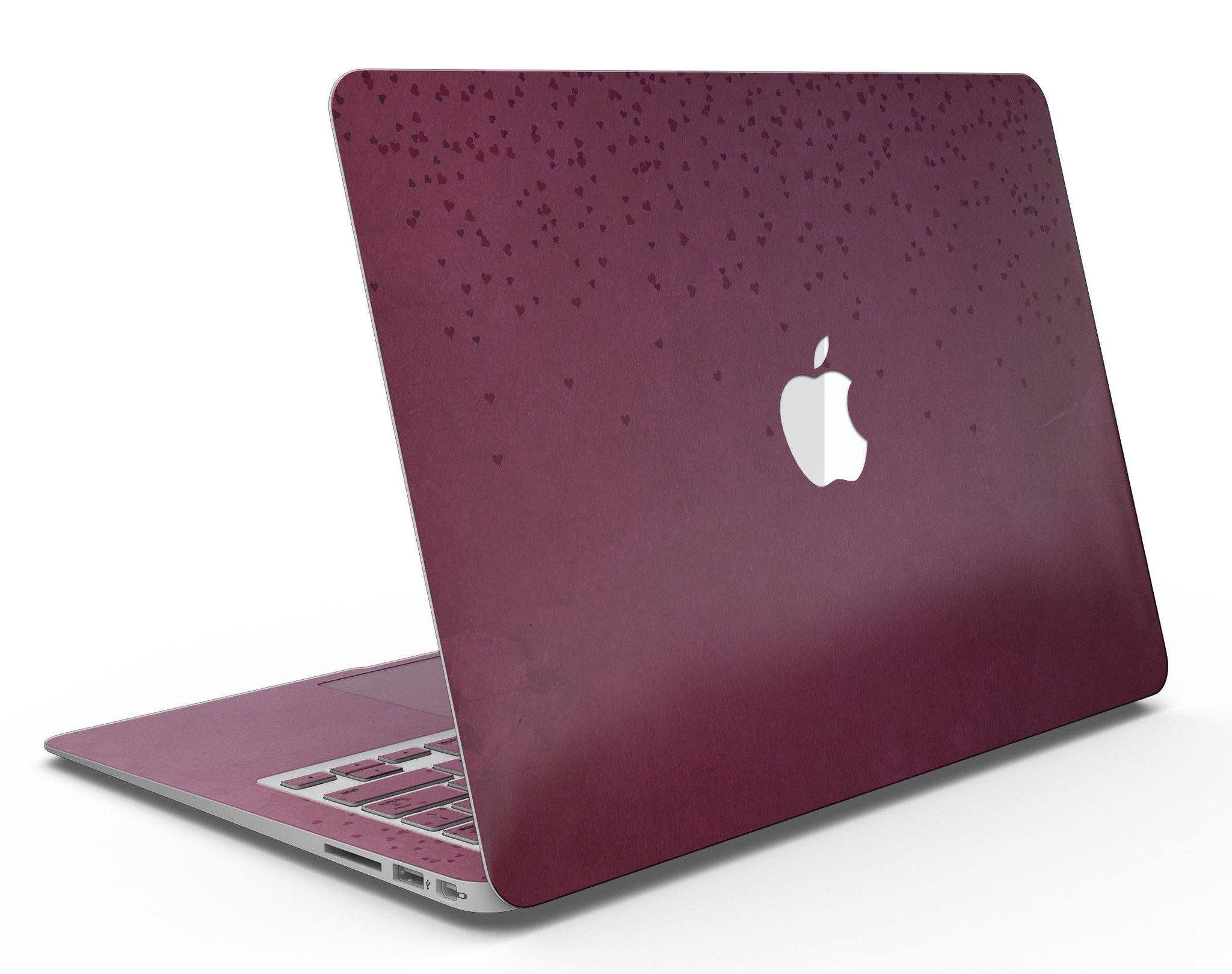 50 Shades of Burgundy Micro Hearts MacBook Air Skin Kit showcasing a stylish burgundy design with micro hearts pattern.
