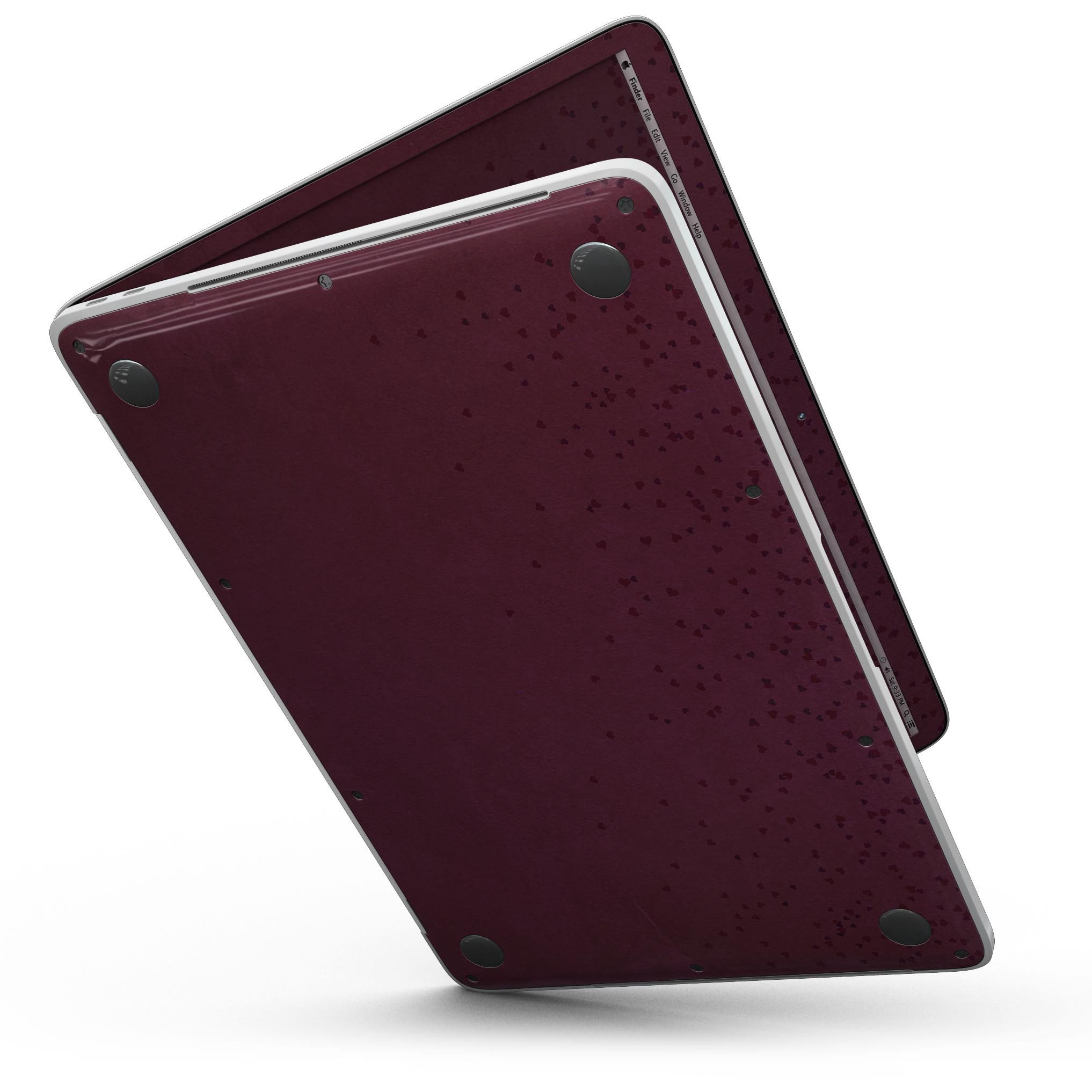 50 Shades of Burgundy Micro Hearts skin for MacBook Pro with Touch Bar, showcasing a stylish design and premium vinyl material.