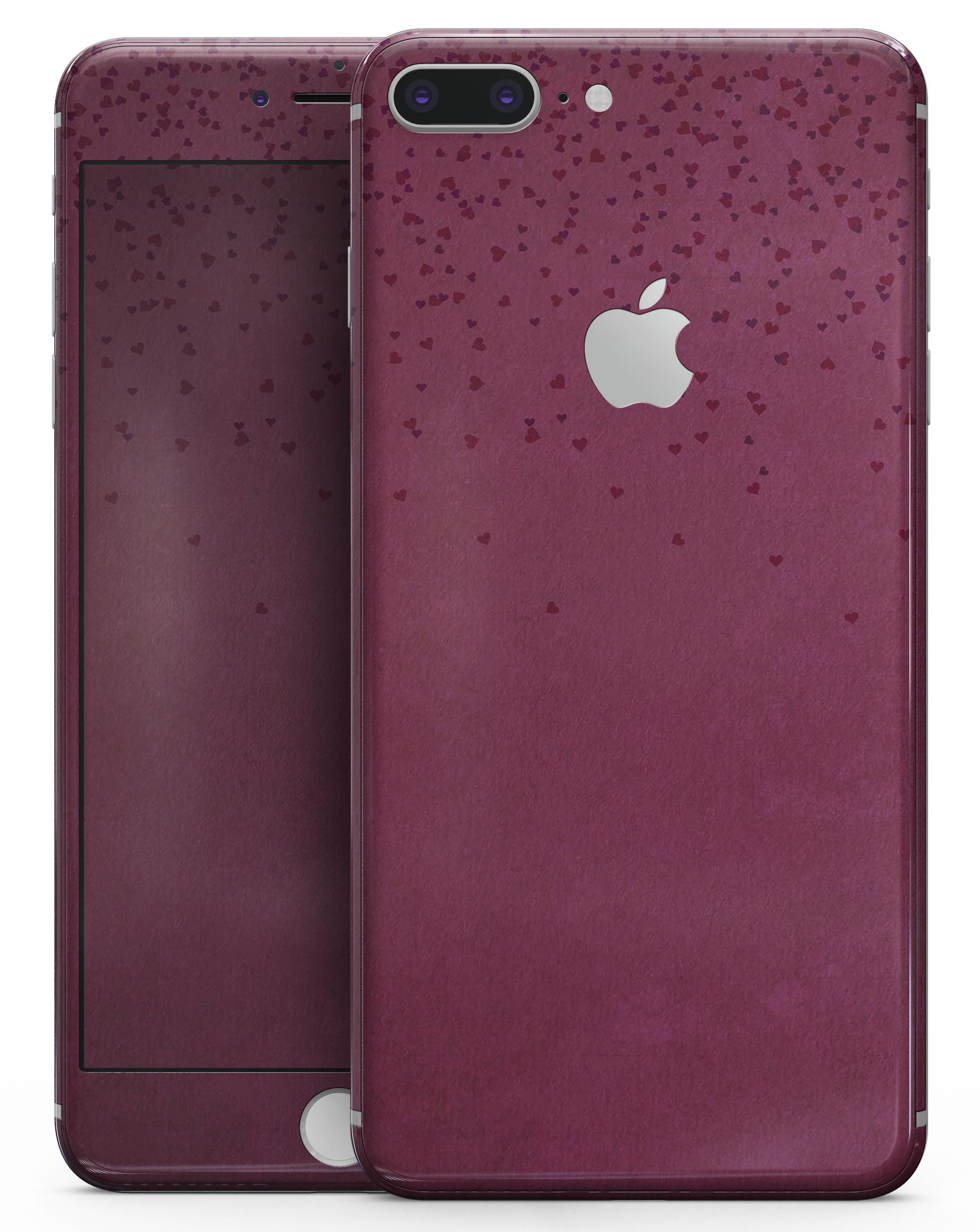 Stylish 50 Shades of Burgundy Micro Hearts skin for iPhone 8 and 8 Plus, showcasing a unique heart pattern in burgundy shades.