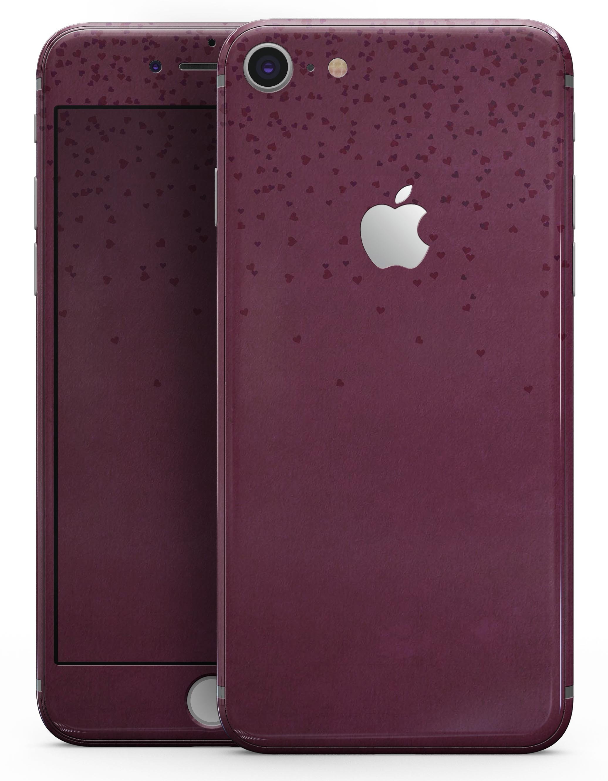 Stylish 50 Shades of Burgundy Micro Hearts skin for iPhone 8 and 8 Plus, showcasing a unique heart pattern in burgundy shades.