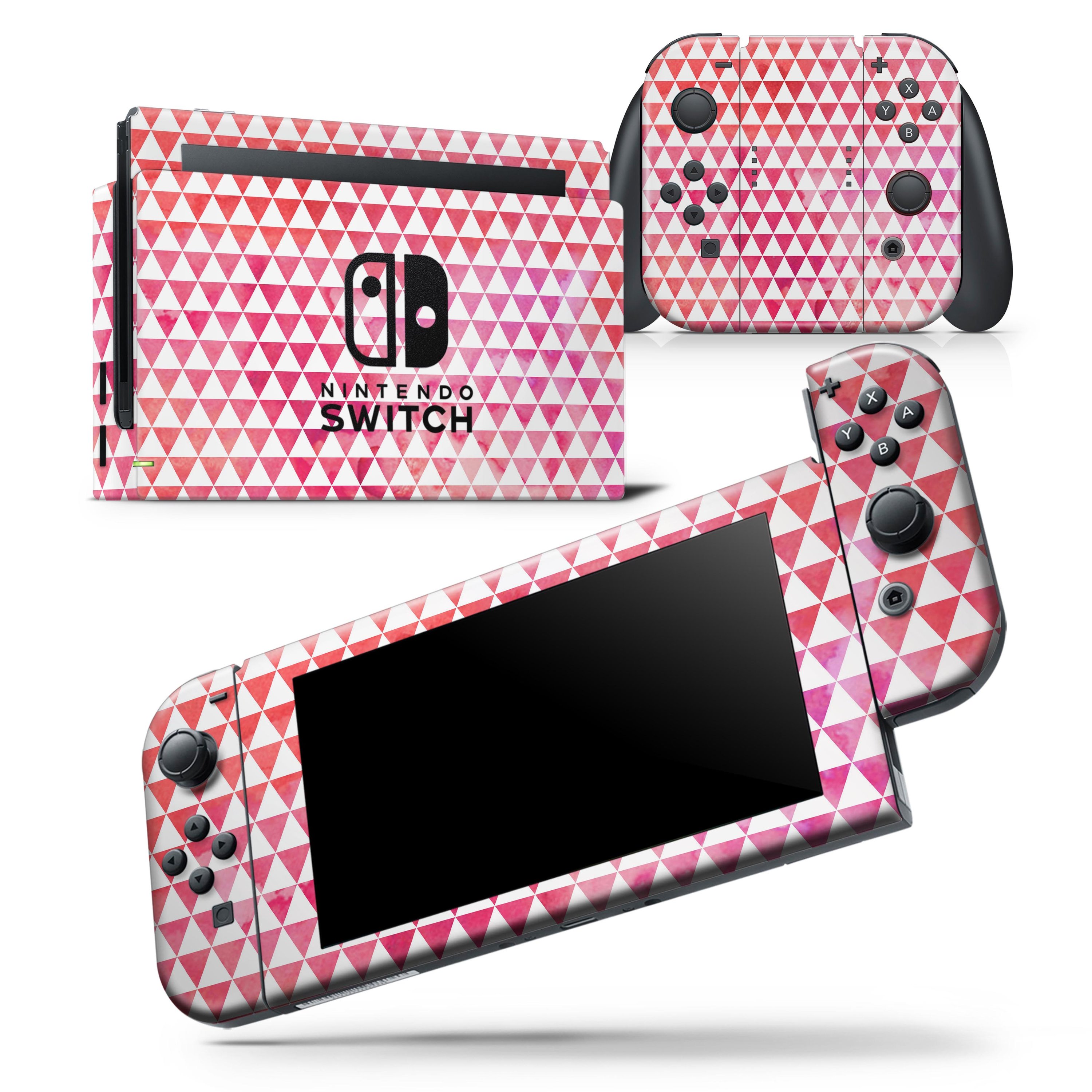 50 Shades of Pink Micro Triangles skin wrap decal for Nintendo Switch, showcasing vibrant pink triangles on a sleek surface.