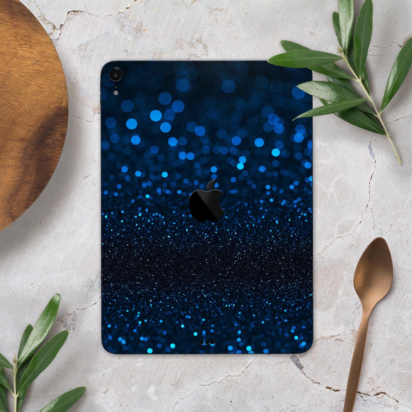 Full body skin decal for Apple iPad in vibrant blue shades, showcasing premium 3M material and sleek design.