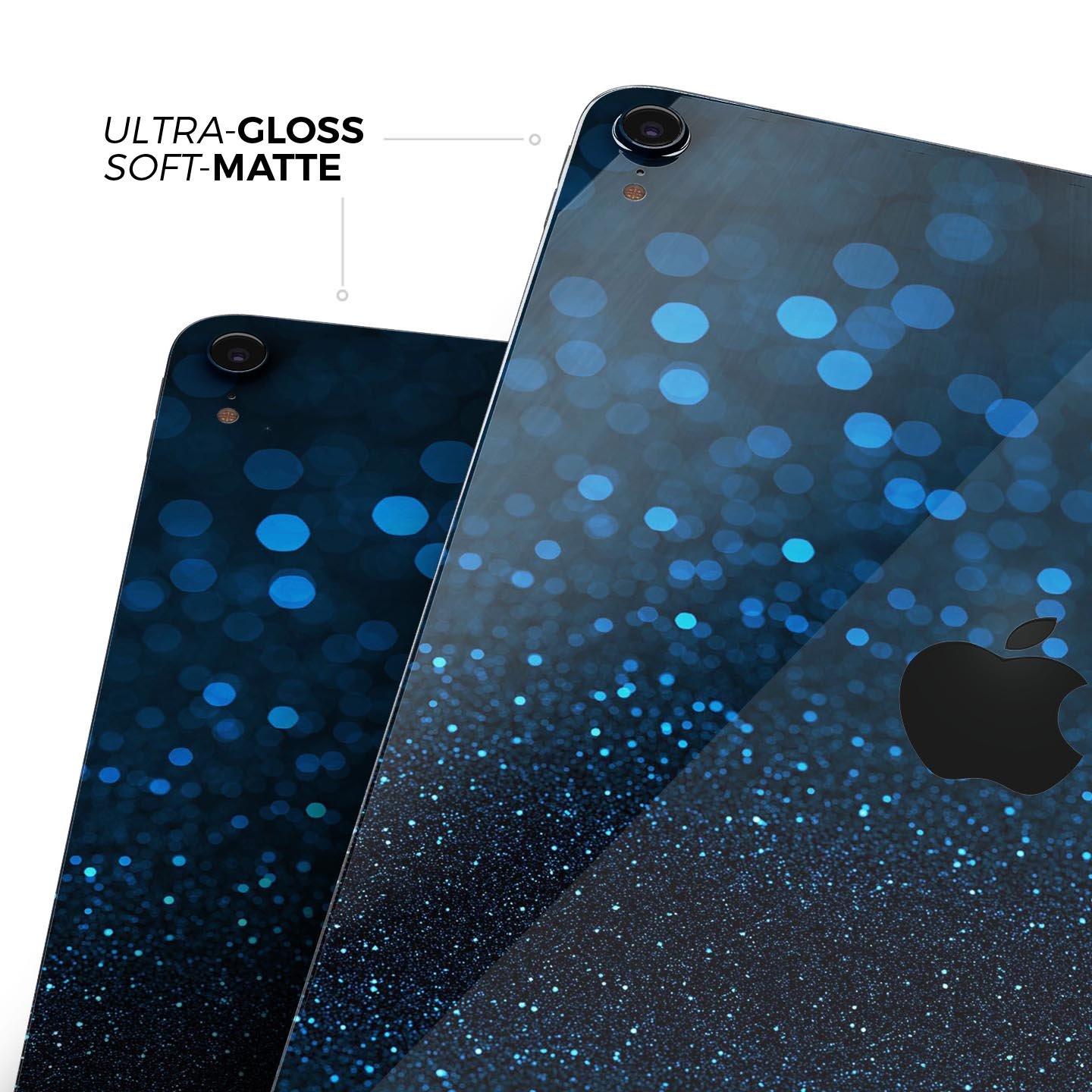 Full body skin decal for Apple iPad in vibrant blue shades, showcasing premium 3M material and sleek design.