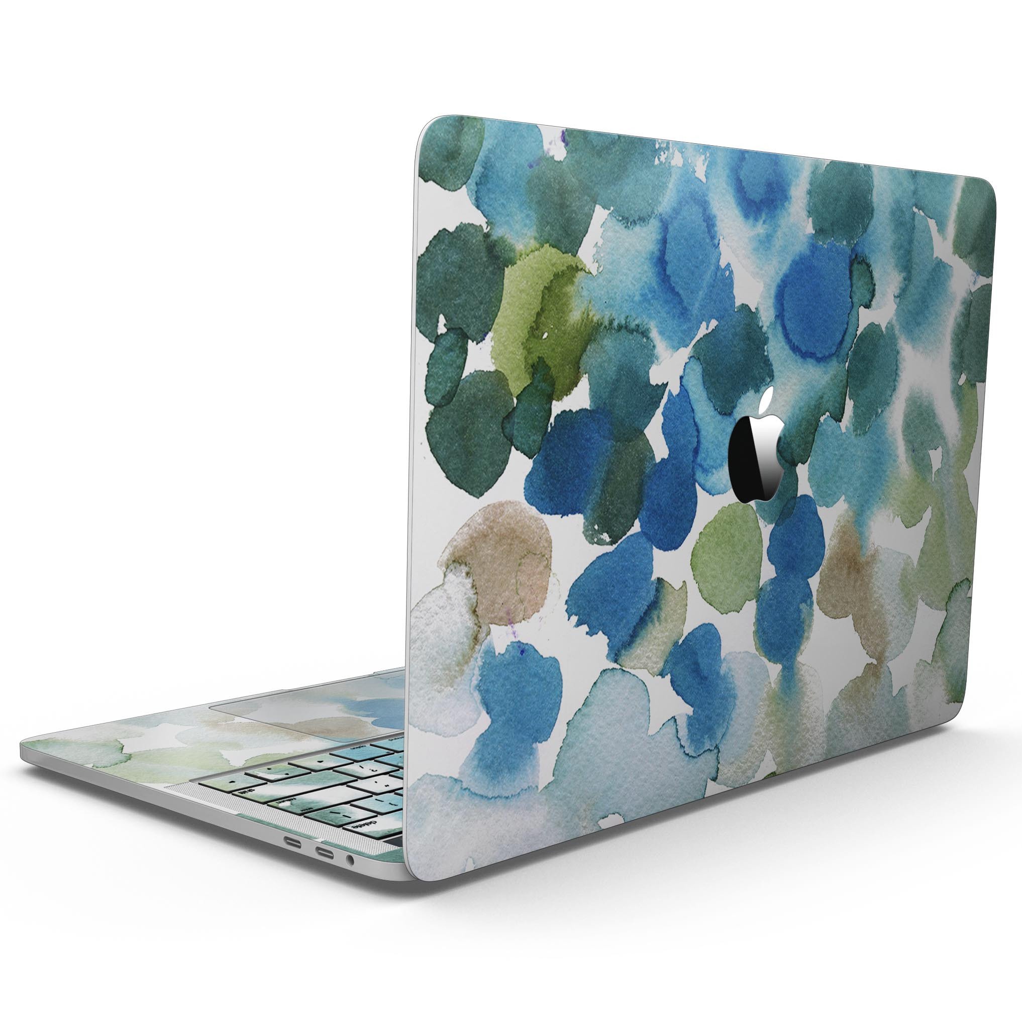 Absorbed Watercolor Texture skin kit for MacBook Pro with Touch Bar, showcasing vibrant colors and a sleek design.