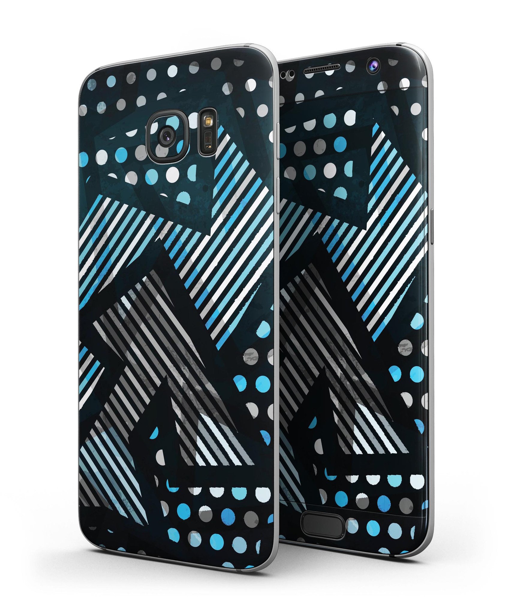 Abstract Black and Blue Overlap Full Body Skin-Kit for Samsung Galaxy S7/S7 Edge, showcasing sleek design and premium vinyl material.
