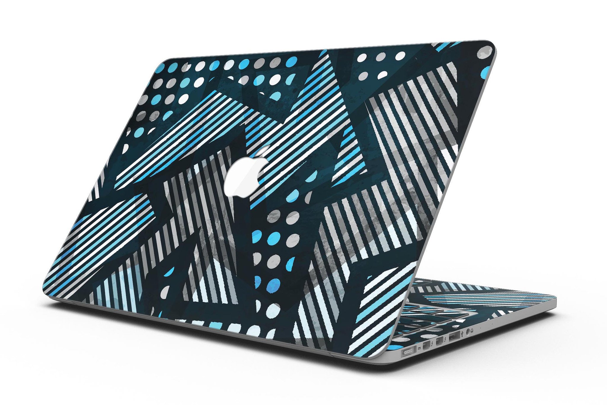 Abstract Black and Blue Overlap skin for MacBook Pro with Retina Display, showcasing a stylish design that protects the device.