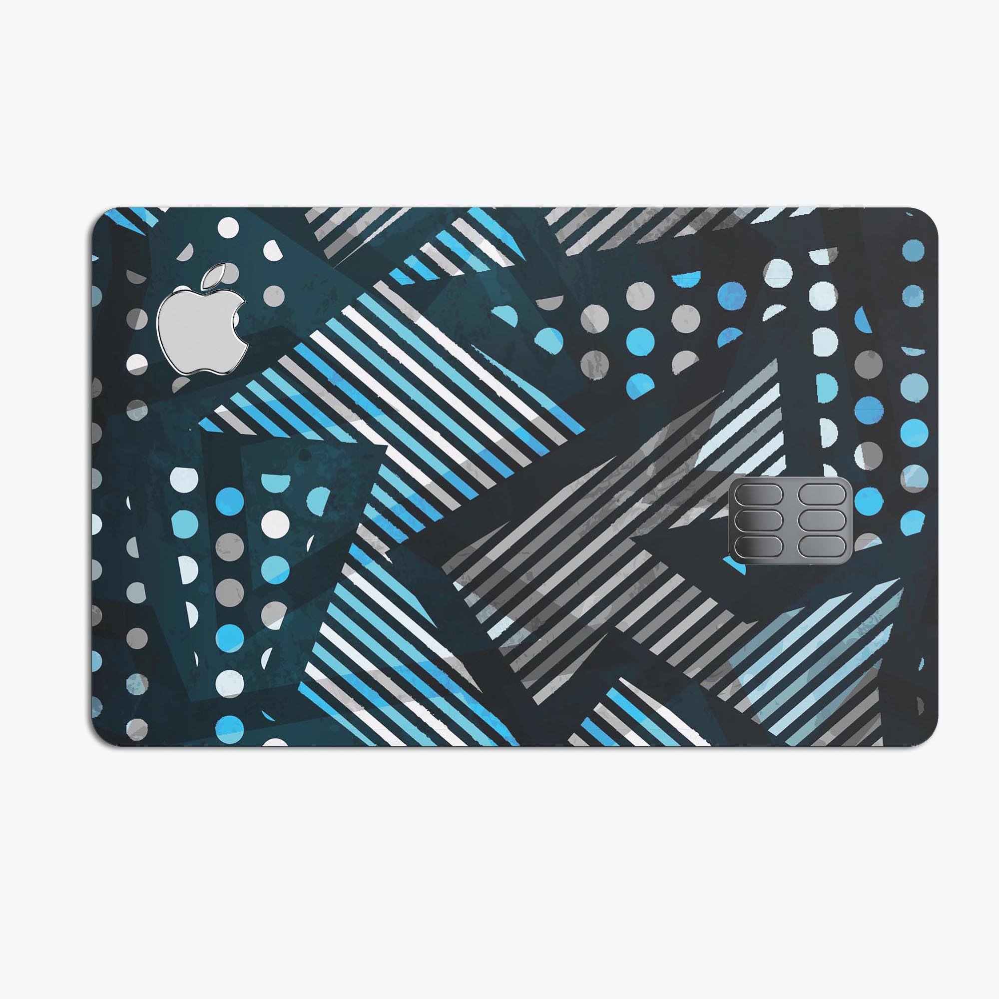 Abstract Black and Blue Overlap Premium Protective Decal Skin-Kit for Apple Card, showcasing its stylish design and protective features.