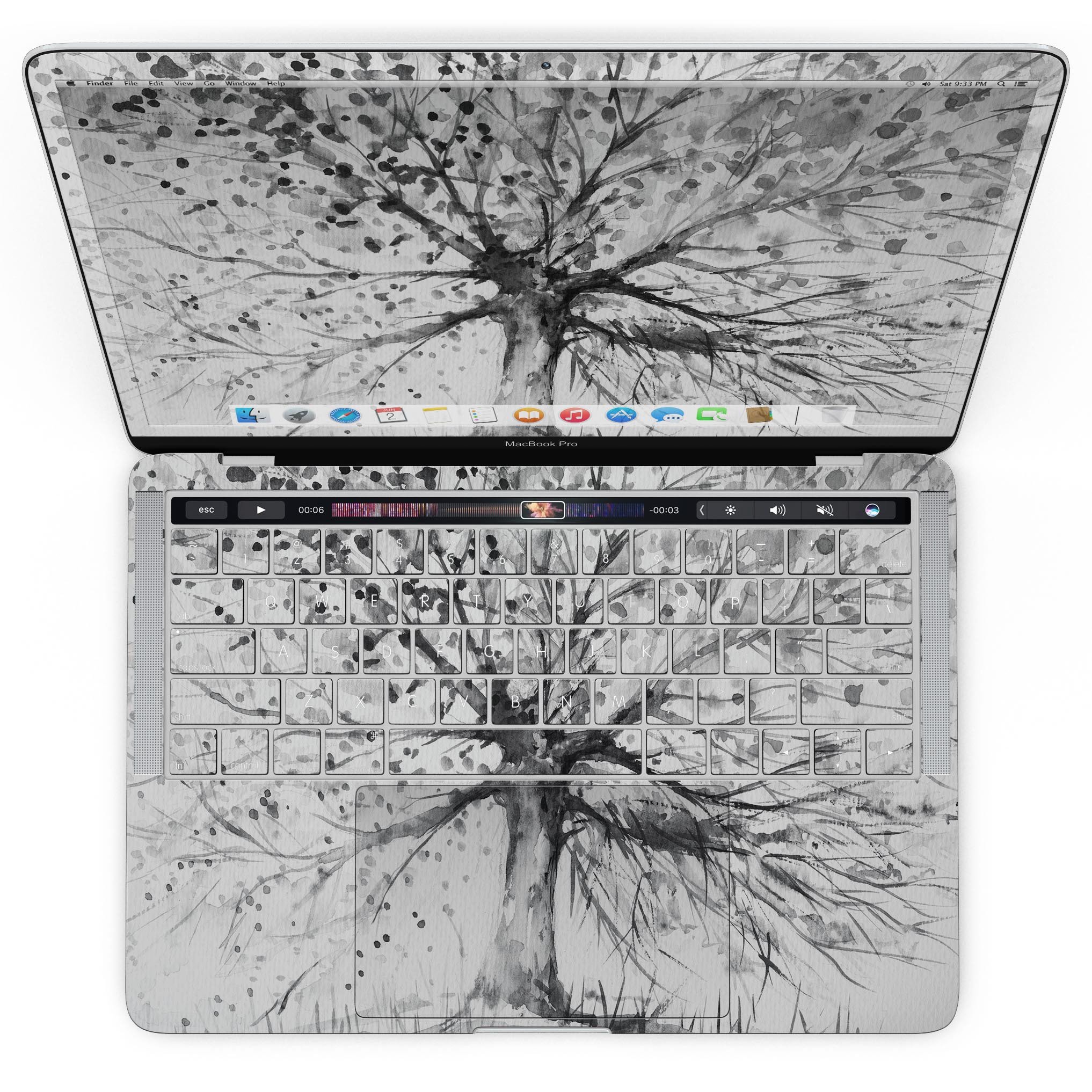 Abstract Black and White WaterColor Vivid Tree skin for MacBook Pro, showcasing a unique artistic design that enhances the device's appearance.