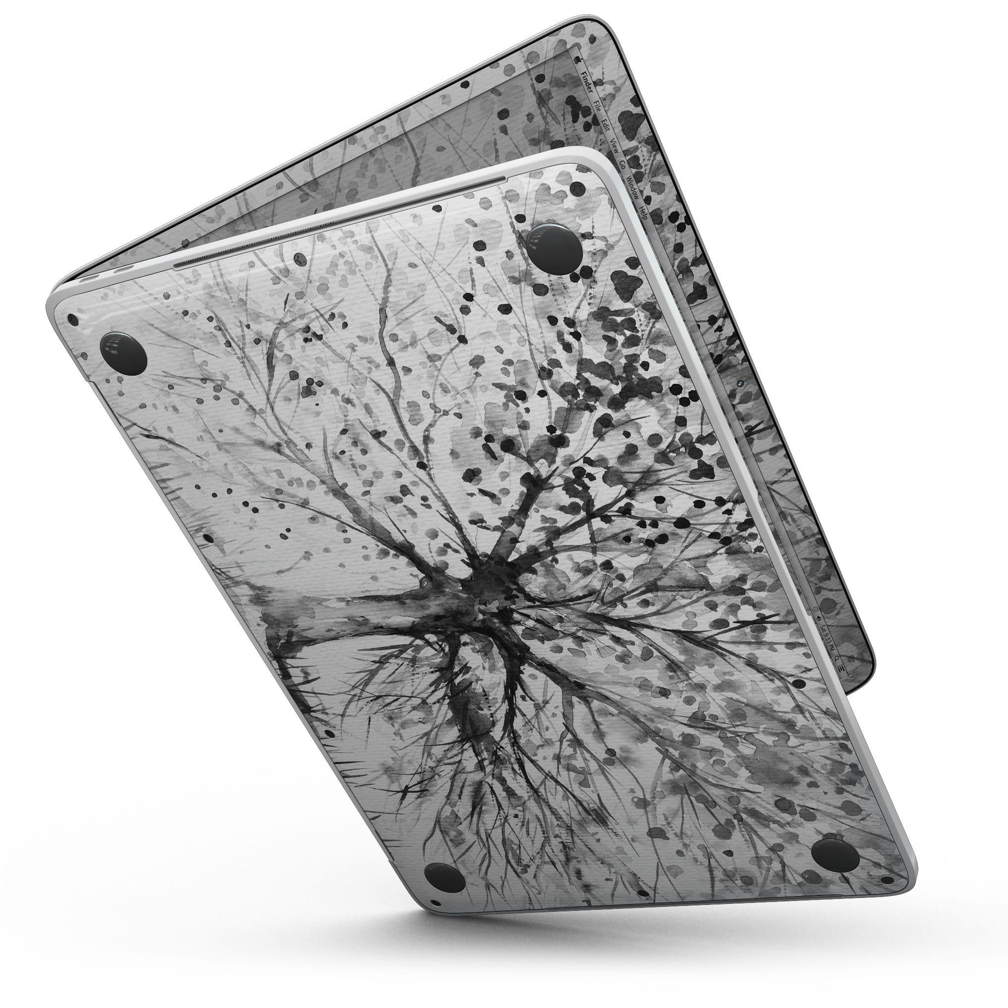 Abstract Black and White WaterColor Vivid Tree skin for MacBook Pro, showcasing a unique artistic design that enhances the device's appearance.