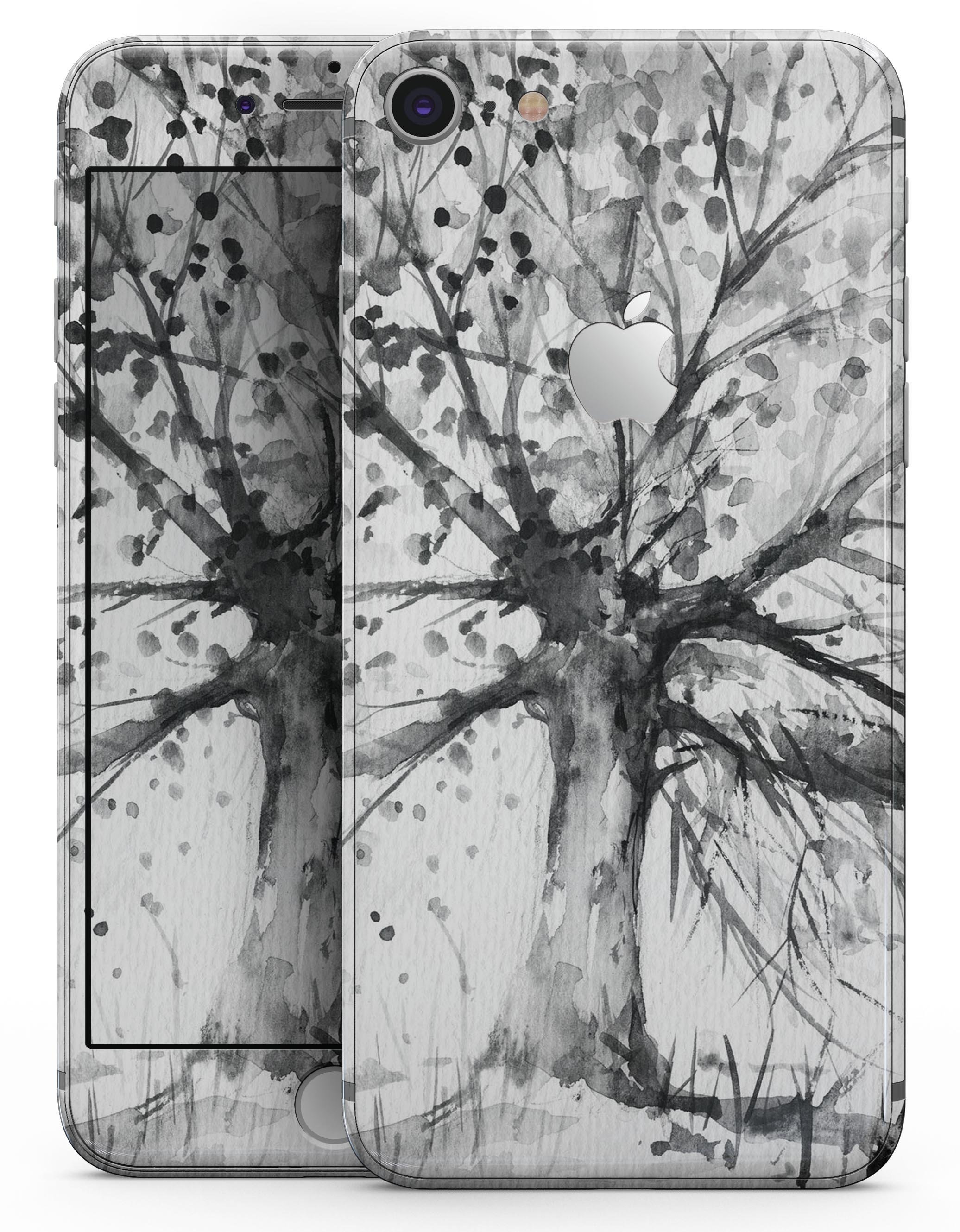 Abstract Black and White WaterColor Vivid Tree skin for iPhone 8 and 8 Plus, showcasing a stylish design with a vivid tree pattern.
