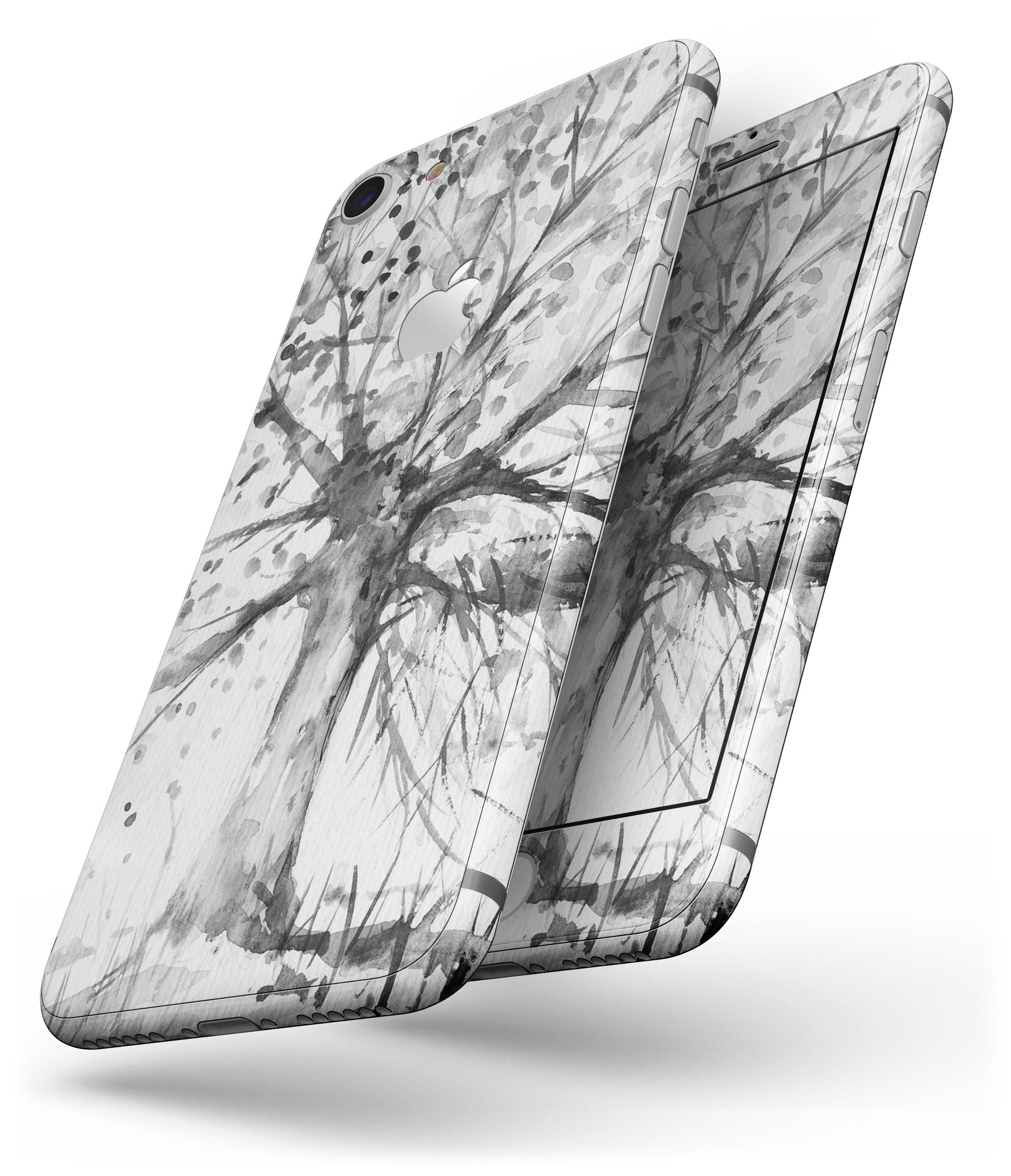 Abstract Black and White WaterColor Vivid Tree skin for iPhone 8 and 8 Plus, showcasing a stylish design with a vivid tree pattern.