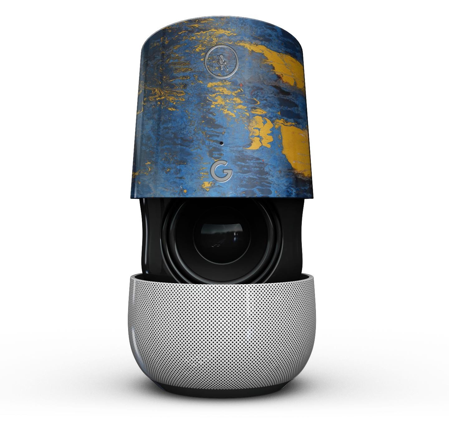 Abstract Blue and Gold Wet Paint Full-Body Skin Kit for Google Home Assistant, showcasing a vibrant design with blue and gold colors.