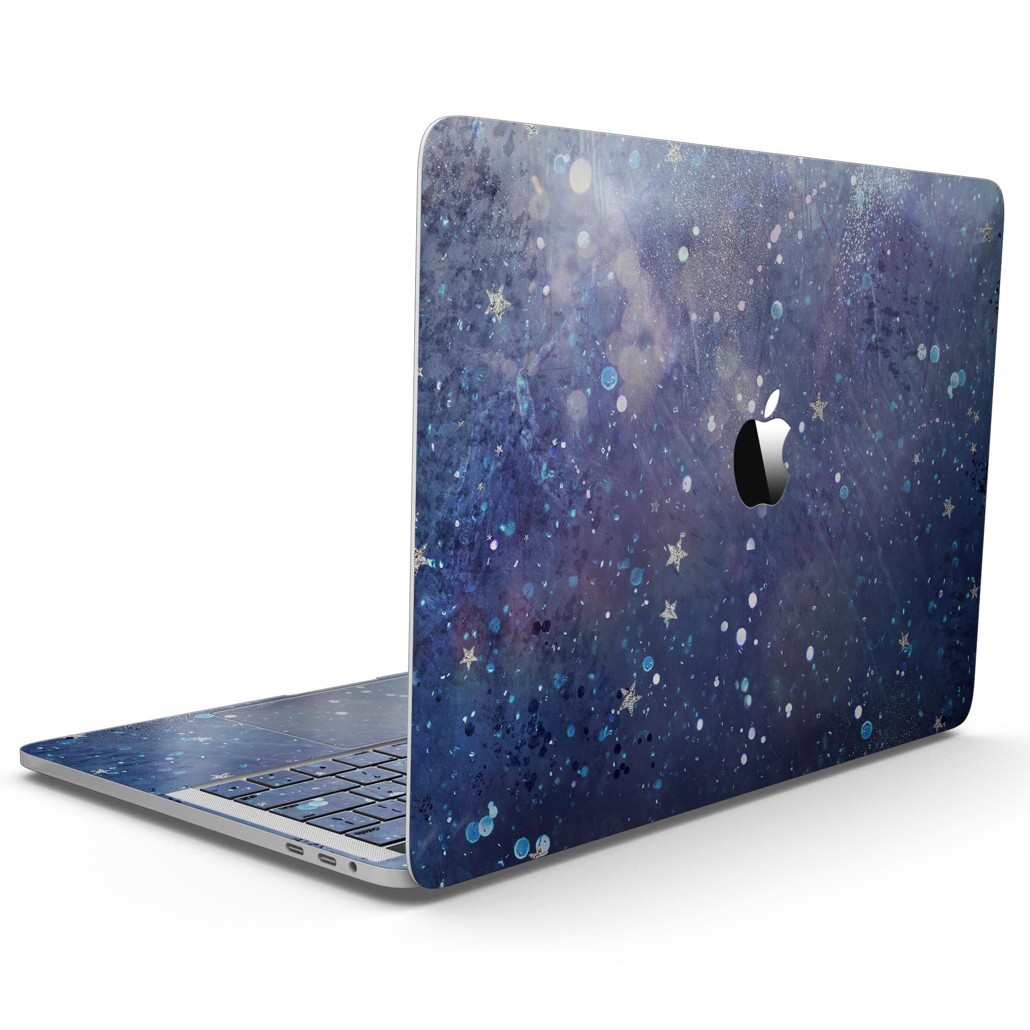 Abstract Blue Grungy Stars skin for 13" MacBook Pro without Touch Bar, showcasing vibrant colors and unique design.