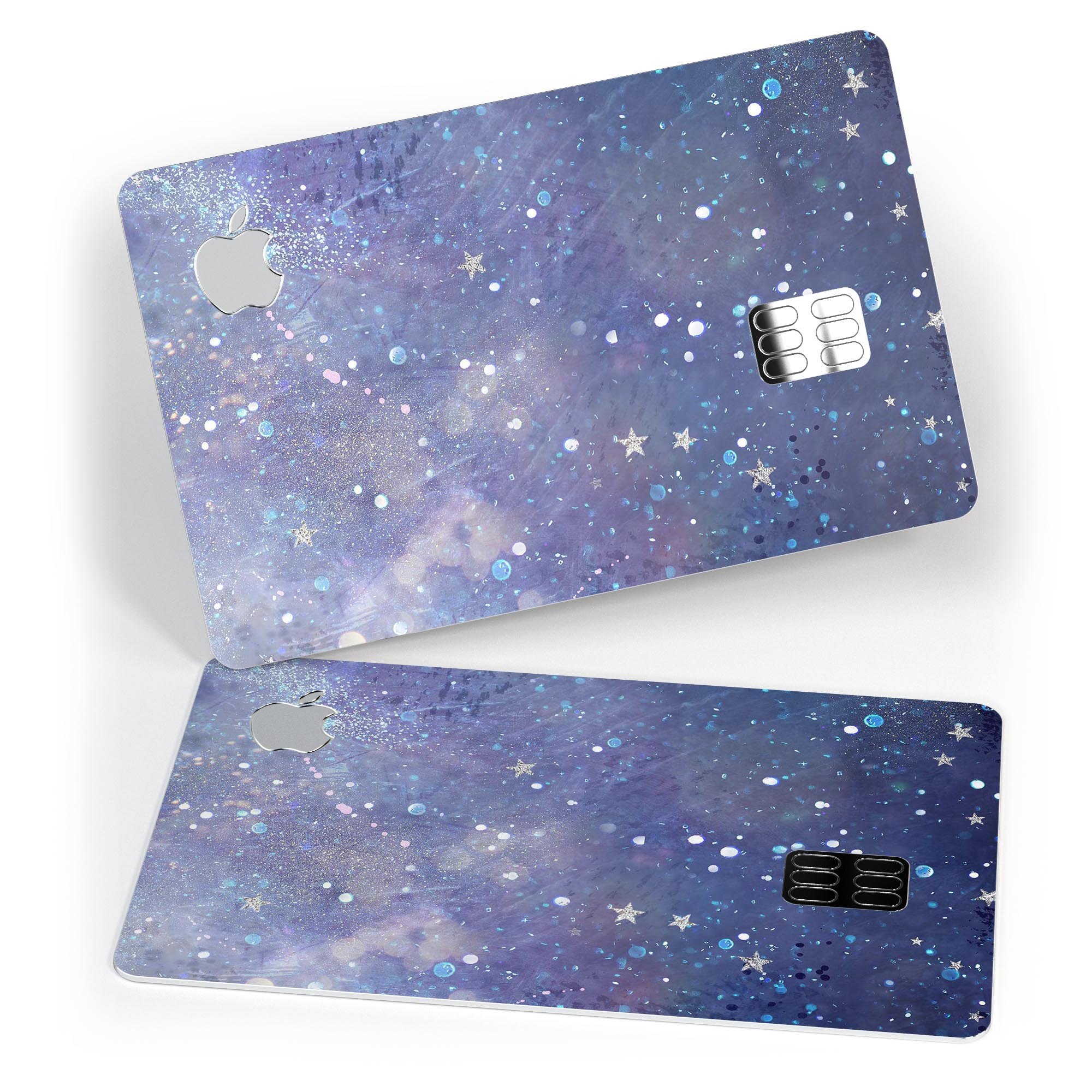 Abstract Blue Grungy Stars decal skin for Apple Card, showcasing a vibrant design with protective features.