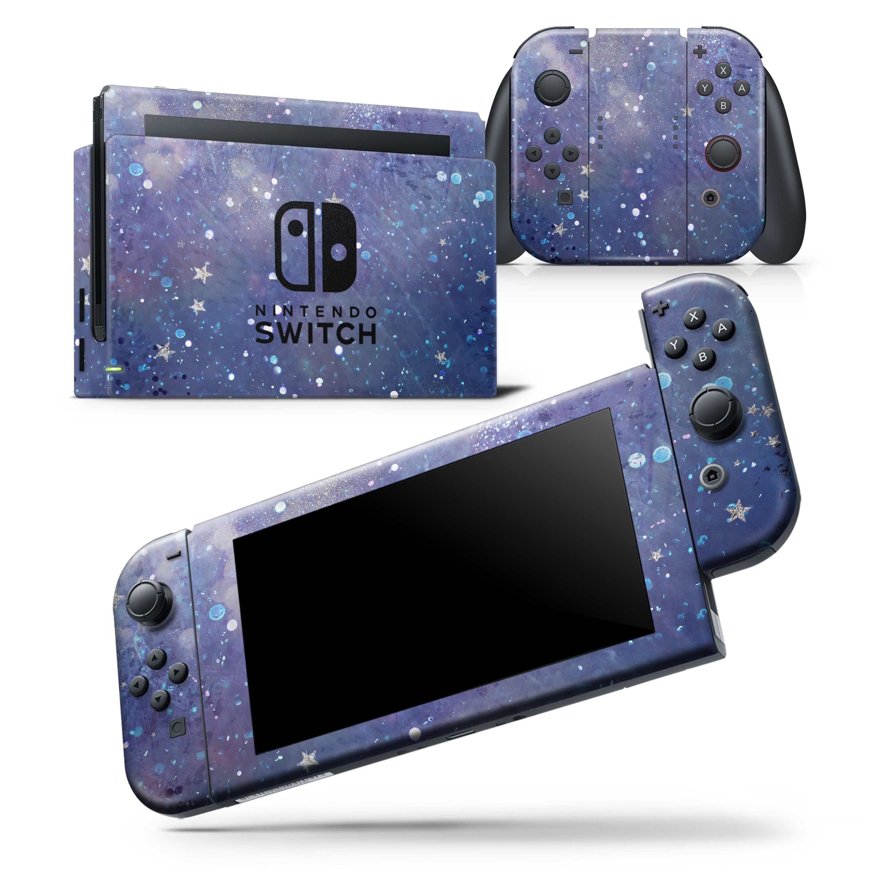 Abstract Blue Grungy Stars skin wrap decal for Nintendo Switch Lite, showcasing vibrant colors and a unique design.