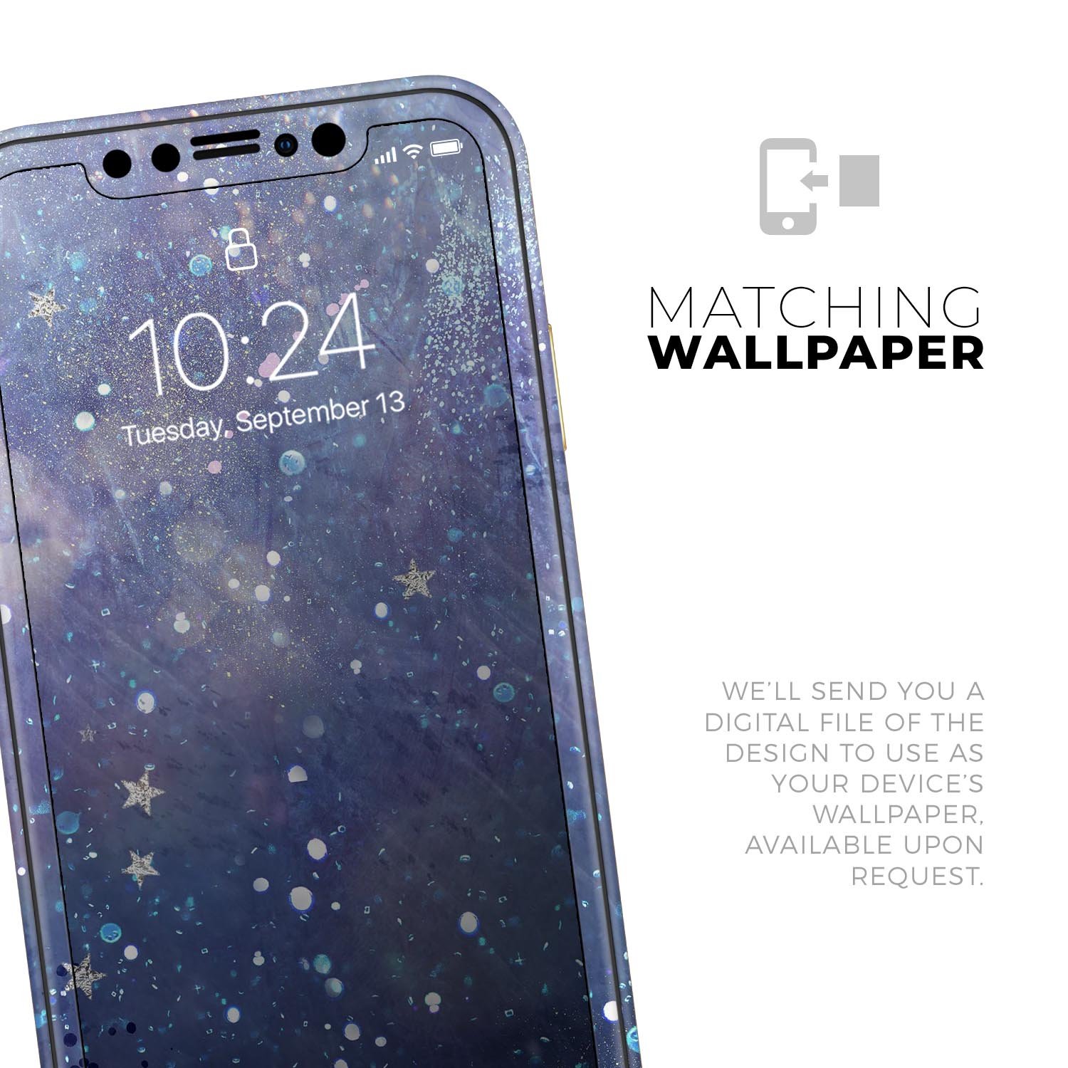 Abstract Blue Grungy Stars Skin-Kit for Apple iPhone, showcasing vibrant blue star patterns on a sleek vinyl surface.