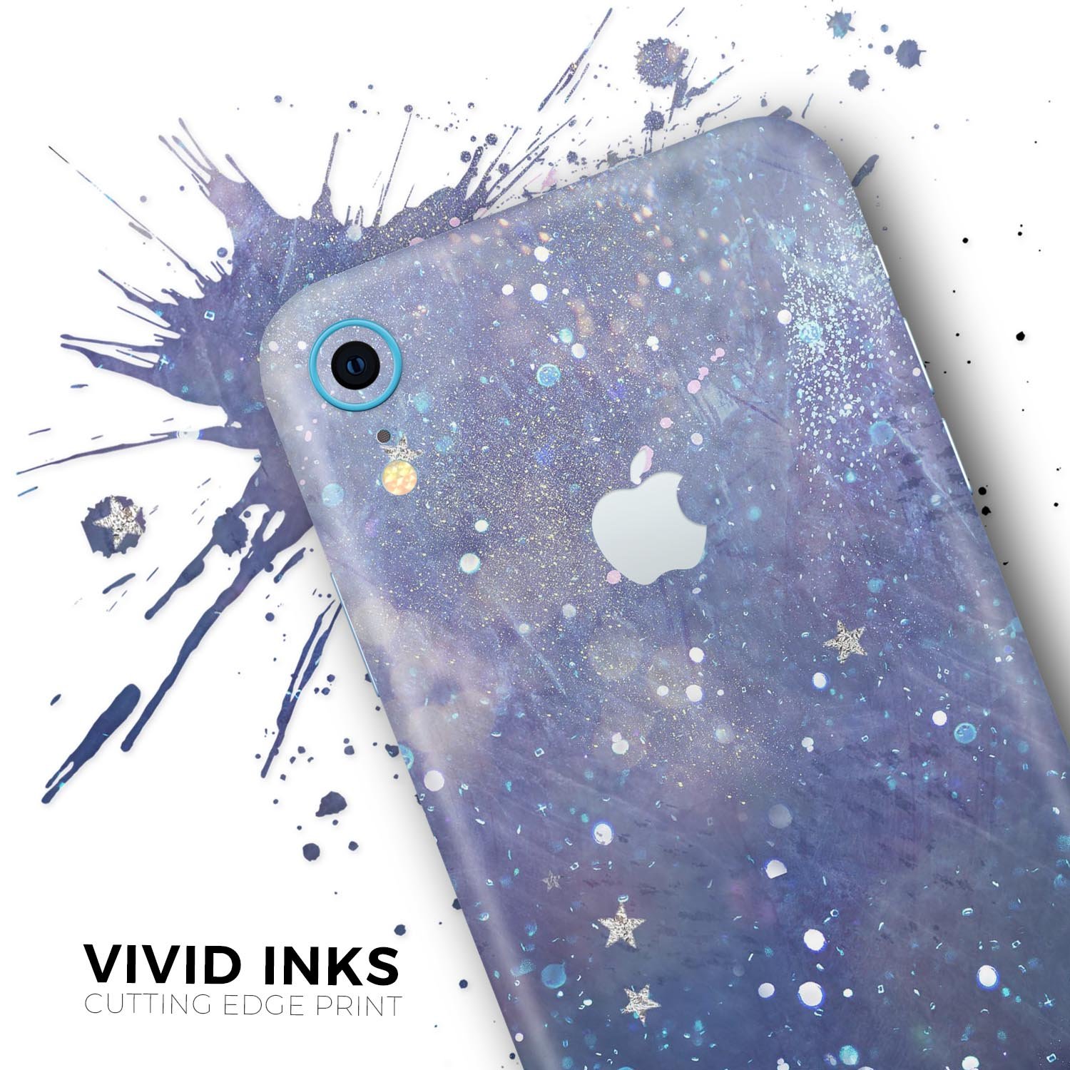 Abstract Blue Grungy Stars Skin-Kit for Apple iPhone, showcasing vibrant blue star patterns on a sleek vinyl surface.
