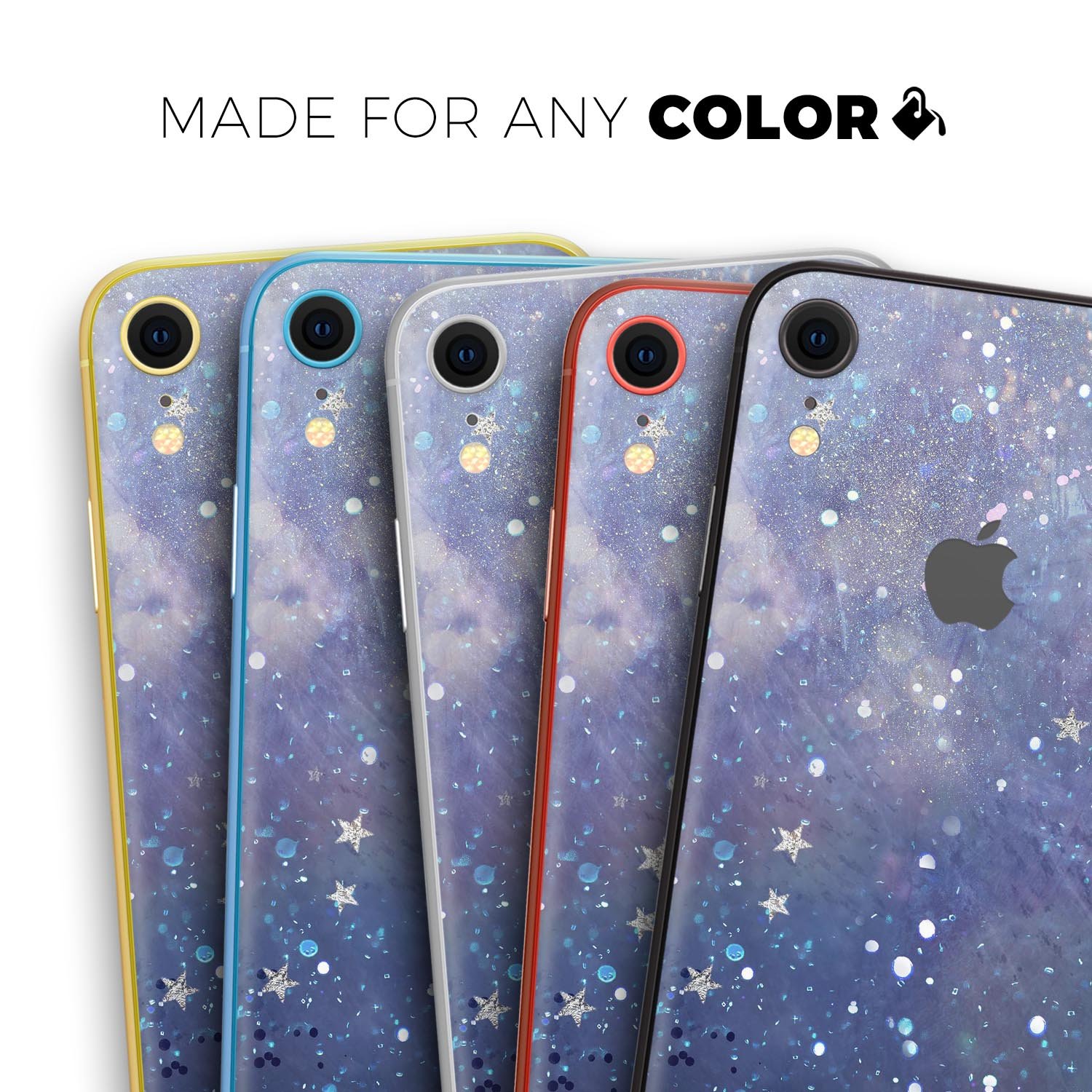 Abstract Blue Grungy Stars Skin-Kit for Apple iPhone, showcasing vibrant blue star patterns on a sleek vinyl surface.