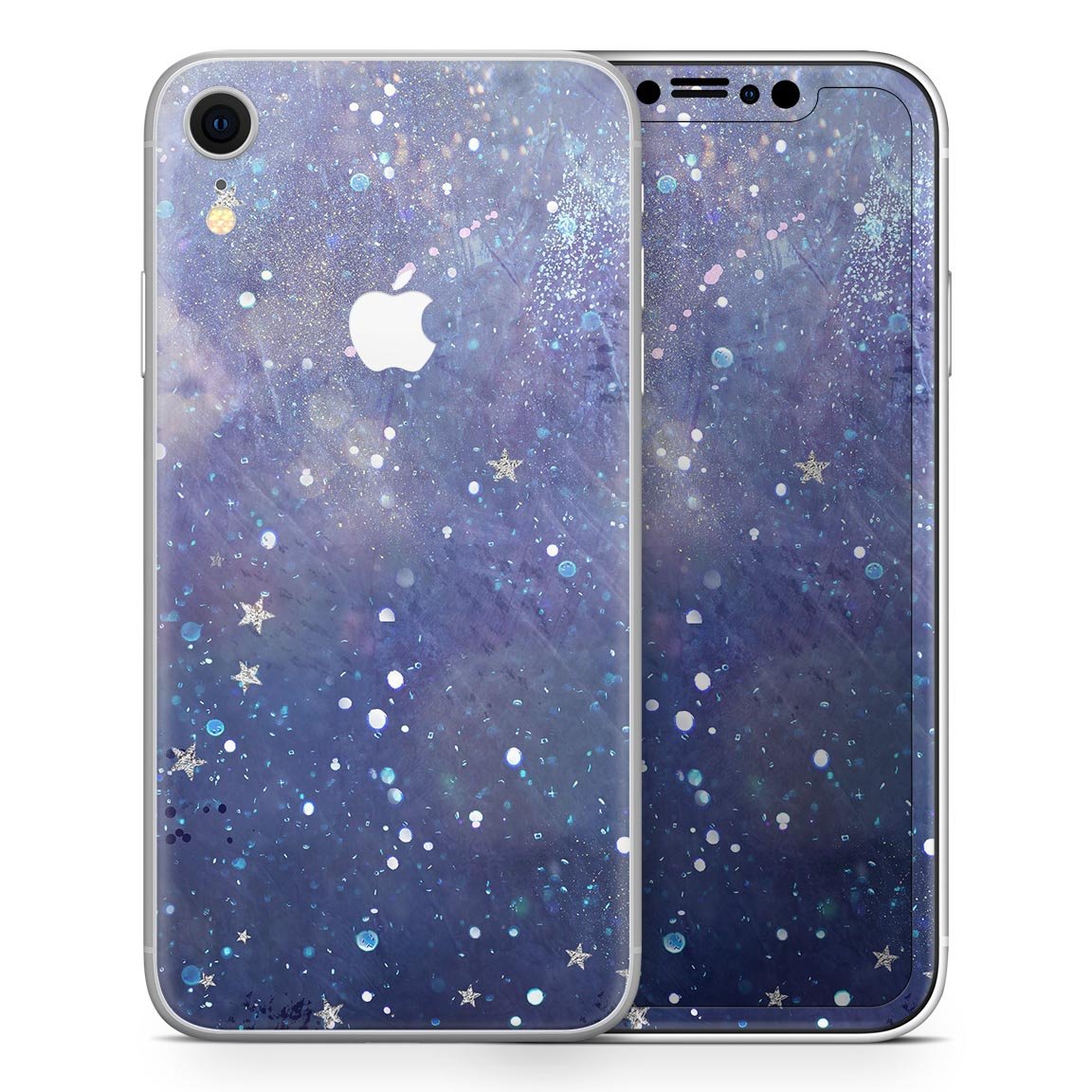 Abstract Blue Grungy Stars Skin-Kit for Apple iPhone, showcasing vibrant blue star patterns on a sleek vinyl surface.