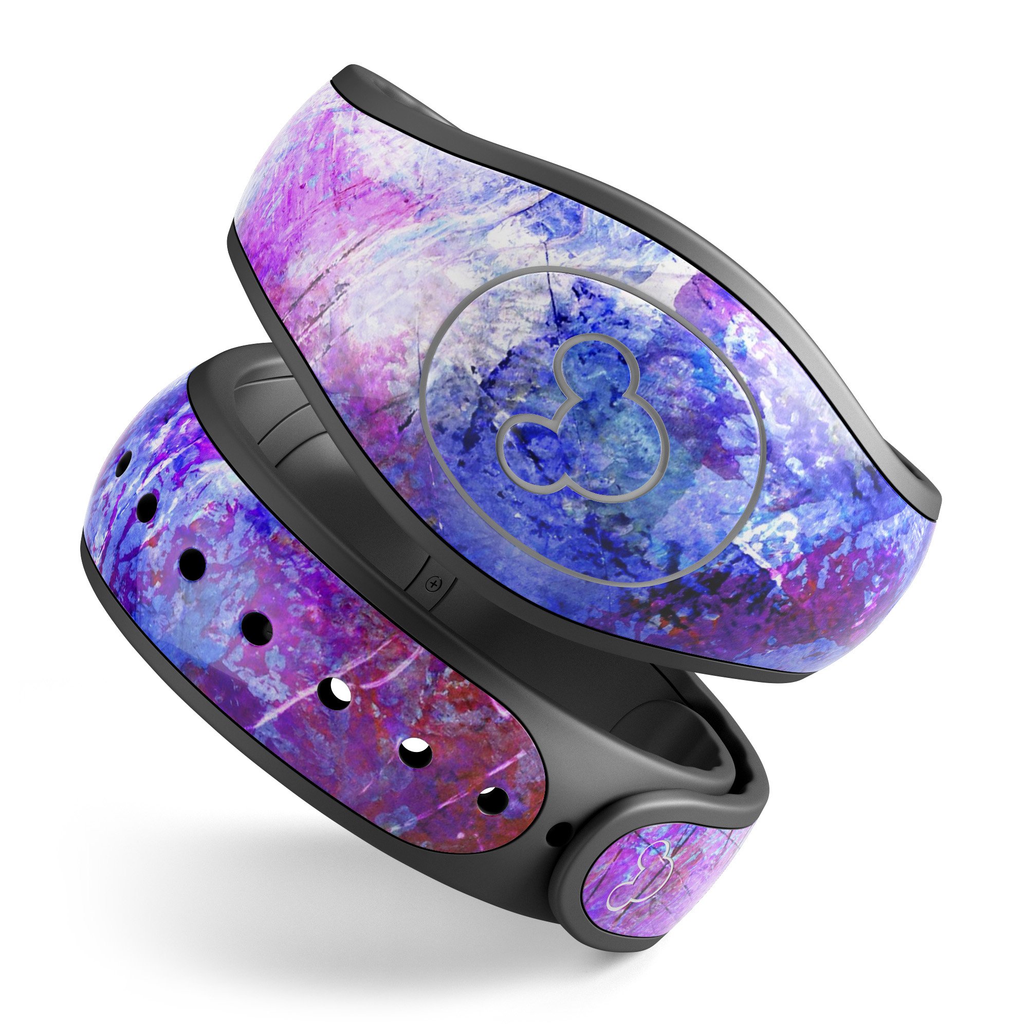 Abstract Blue and Pink decal skin wrap kit for Disney Magic Band, showcasing vibrant colors and a stylish design.
