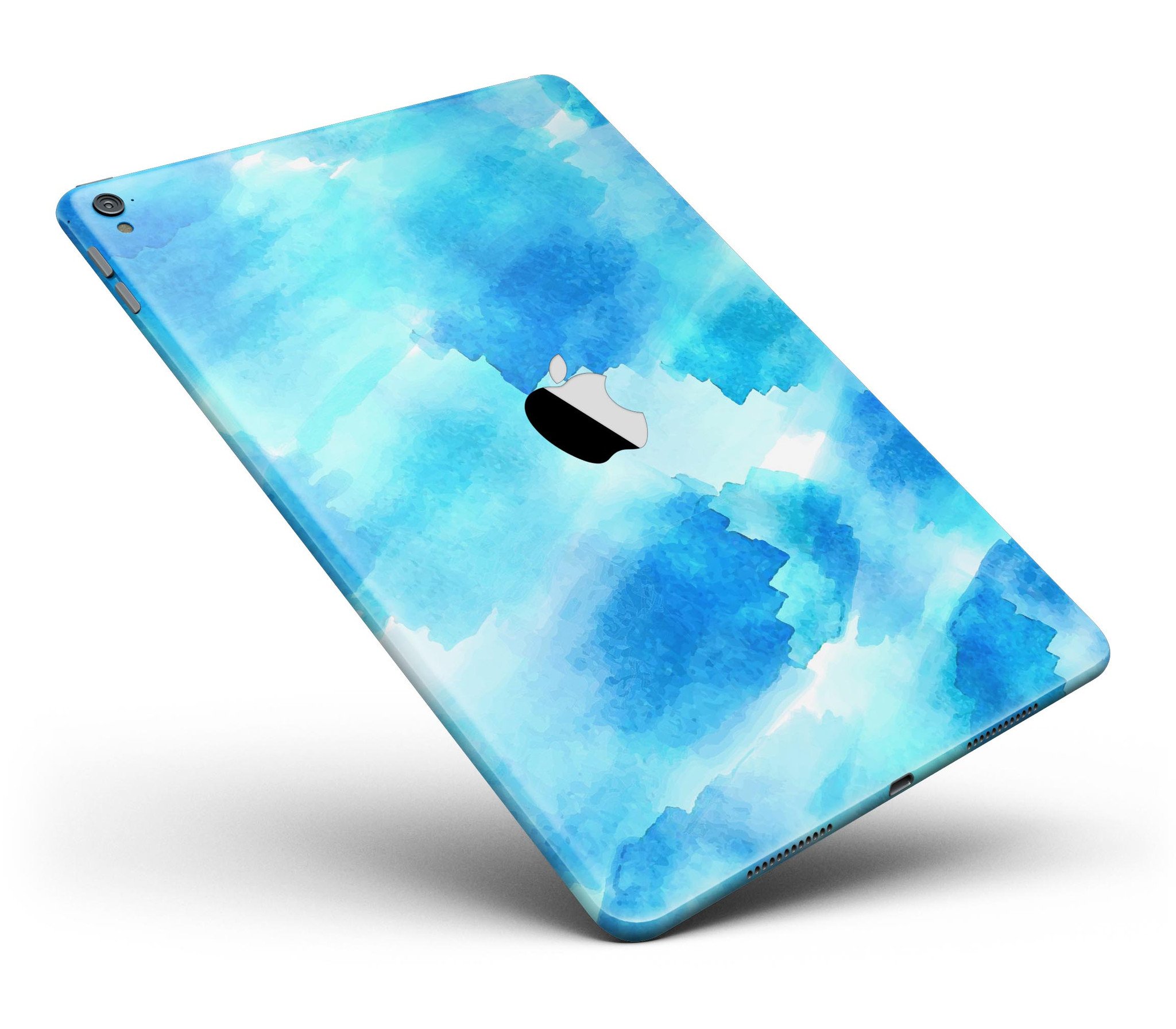 Abstract Blue Stroked Watercolour Full Body Skin for iPad Pro, showcasing vibrant colors and a sleek design.