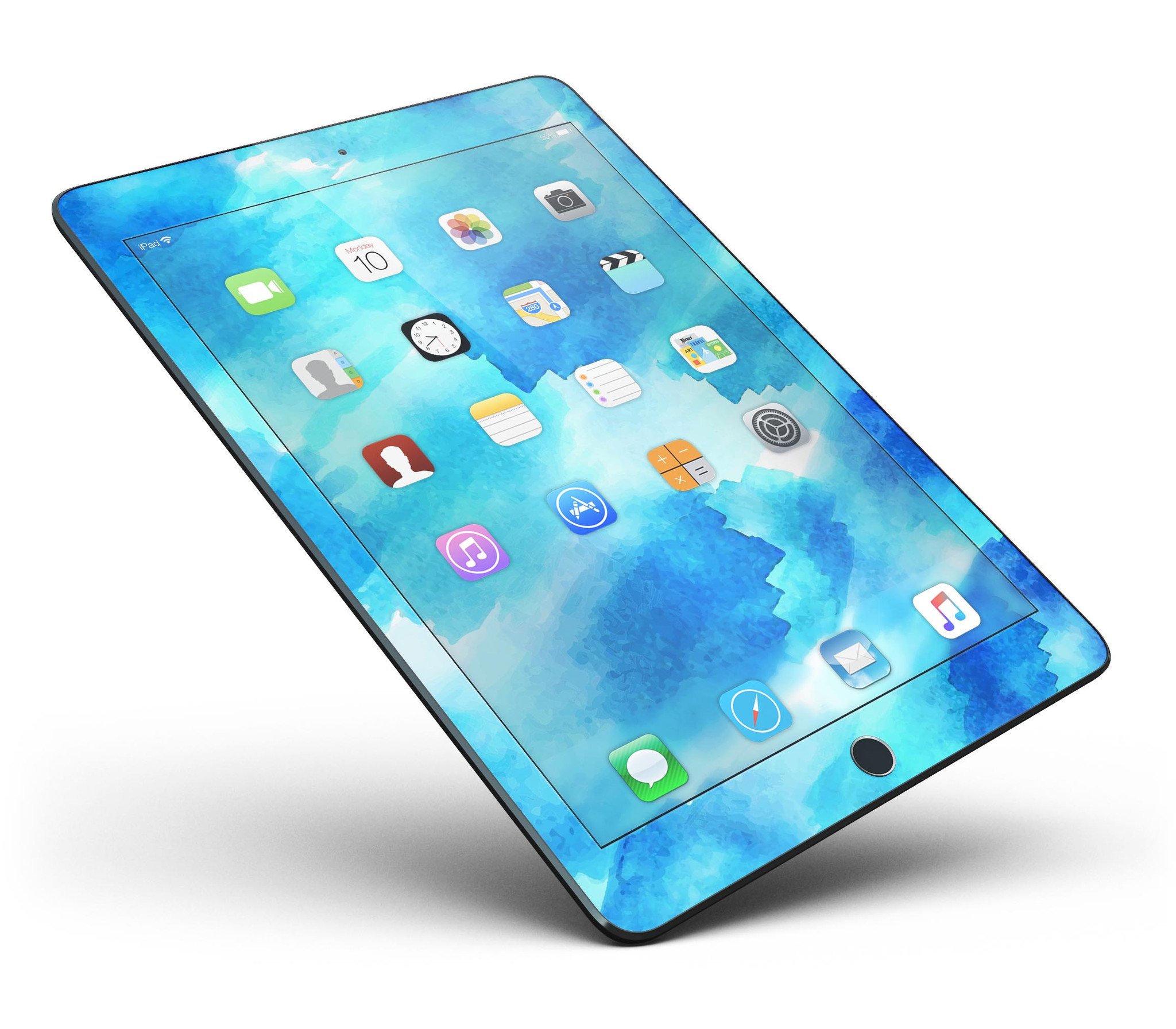 Abstract Blue Stroked Watercolour Full Body Skin for iPad Pro, showcasing vibrant colors and a sleek design.