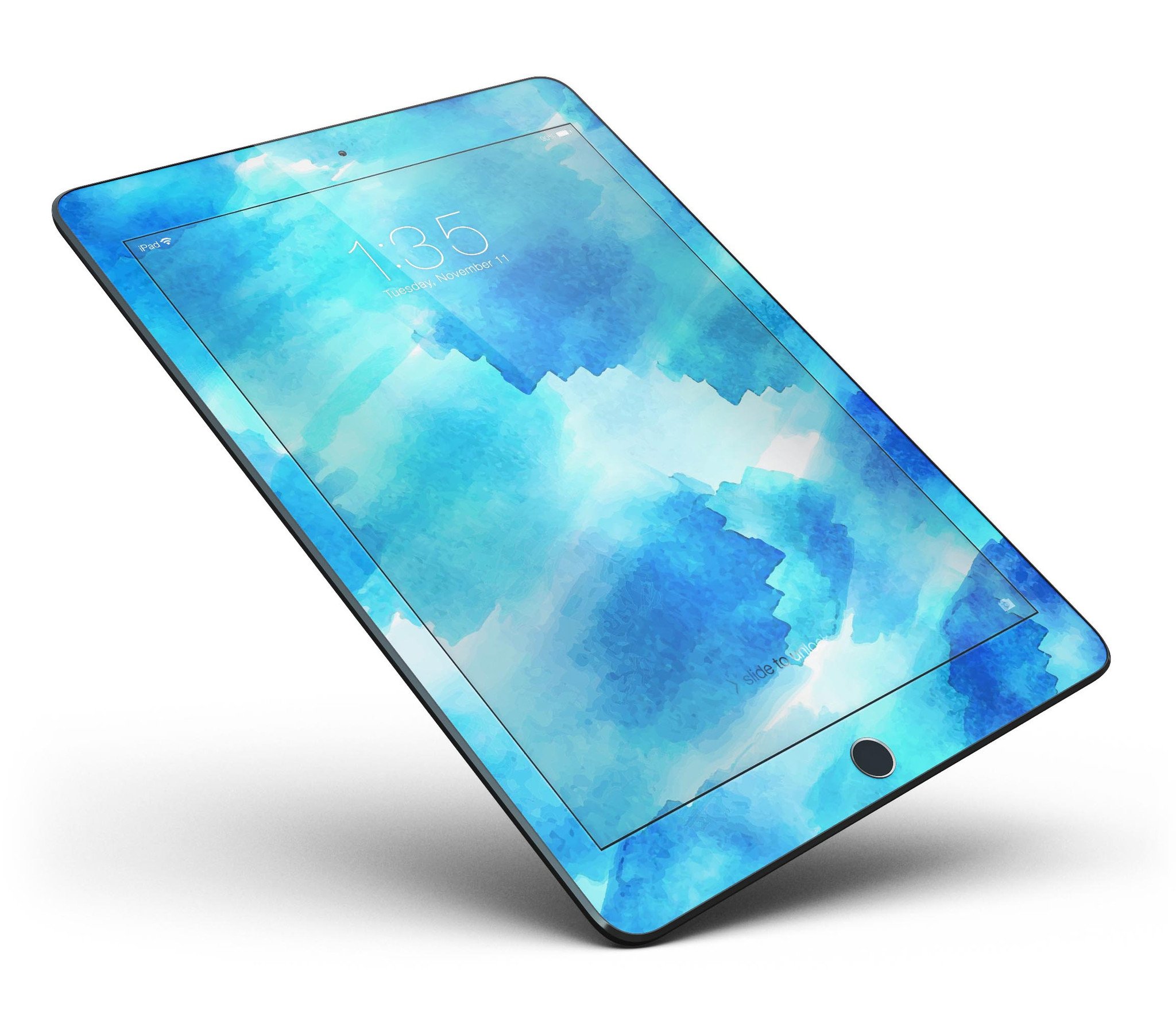 Abstract Blue Stroked Watercolour Full Body Skin for iPad Pro, showcasing vibrant colors and a sleek design.