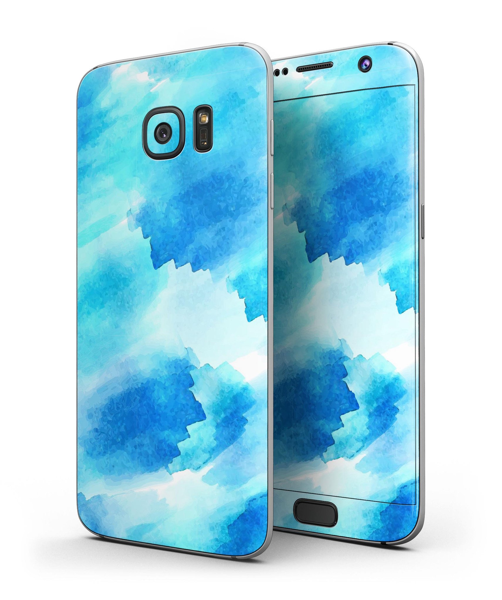 Abstract Blue Stroked Watercolour skin kit for Samsung Galaxy S7 and S7 Edge, showcasing vibrant colors and premium vinyl material.