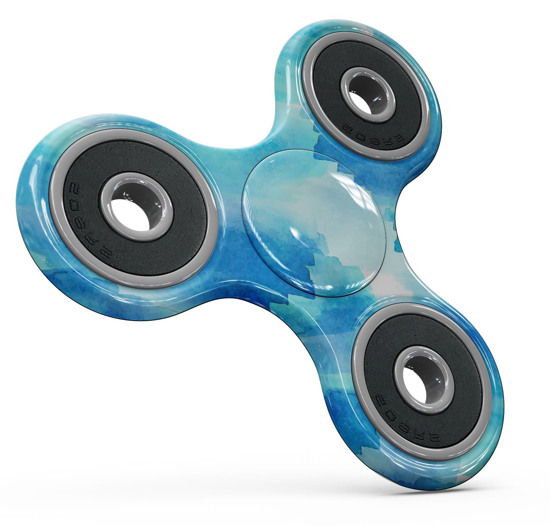 Abstract Blue Stroked Watercolour Skin-Kit for fidget spinner, showcasing vibrant blue strokes on durable vinyl material.