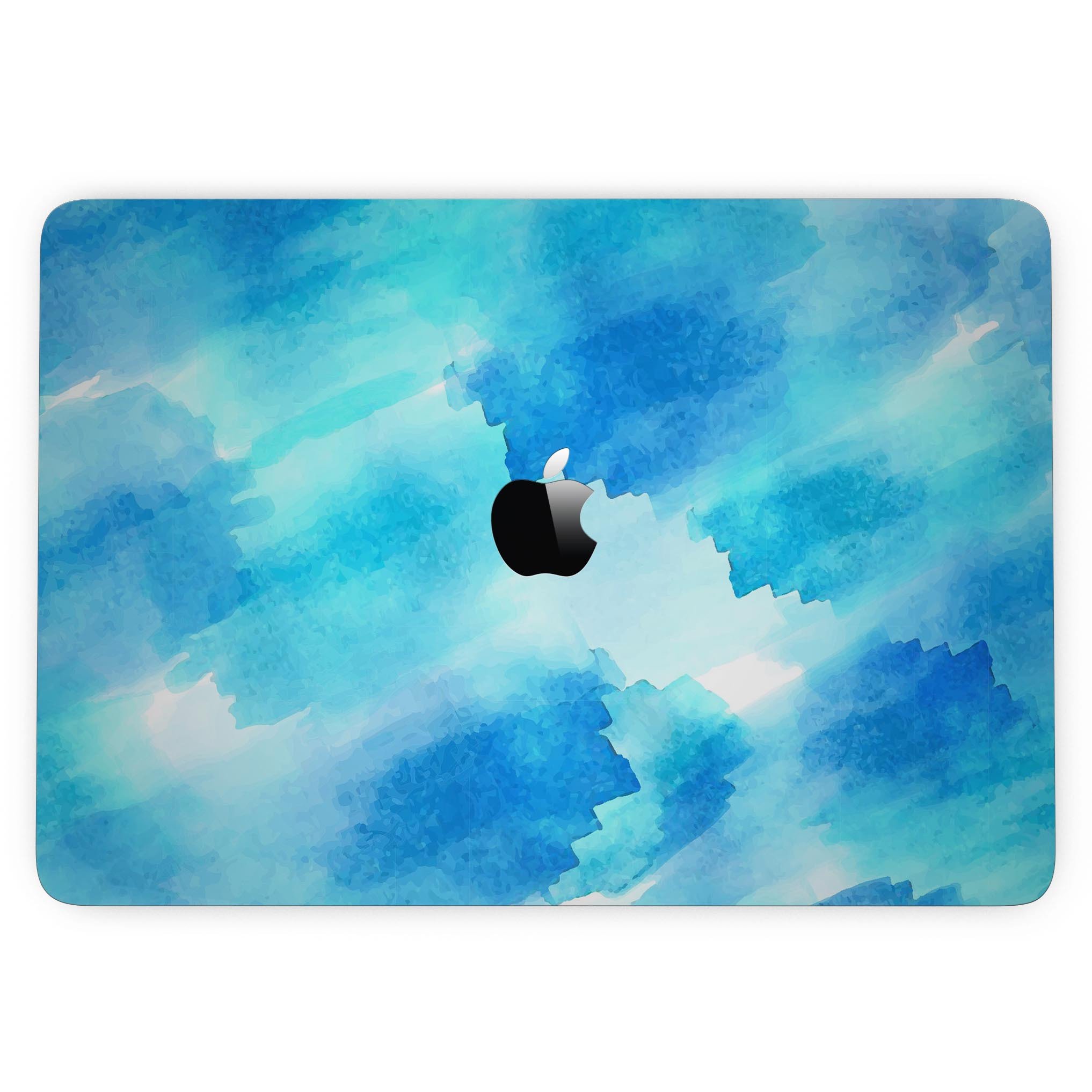 Abstract Blue Stroked Watercolour skin for MacBook Pro with Touch Bar, showcasing vibrant blue strokes on a sleek vinyl surface.