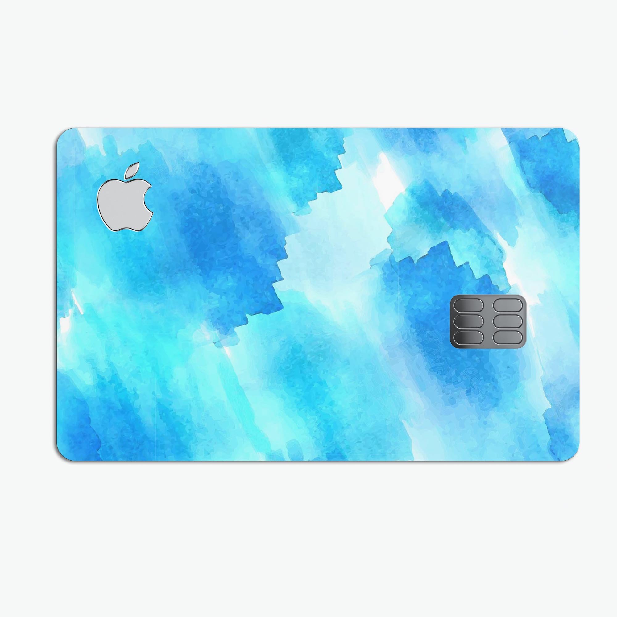 Abstract Blue Stroked Watercolour skin kit for Apple Card, showcasing vibrant colors and premium vinyl material.