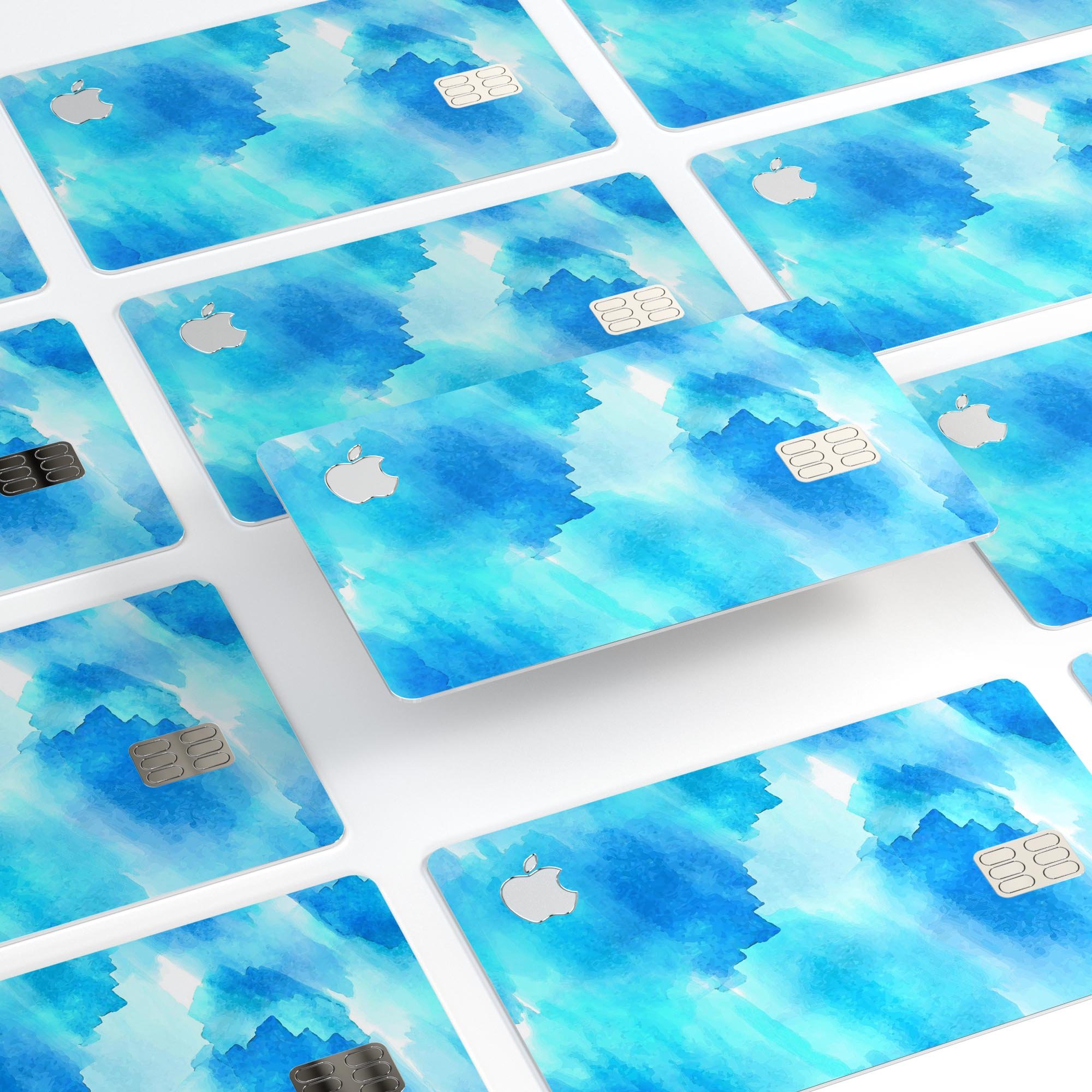 Abstract Blue Stroked Watercolour skin kit for Apple Card, showcasing vibrant colors and premium vinyl material.