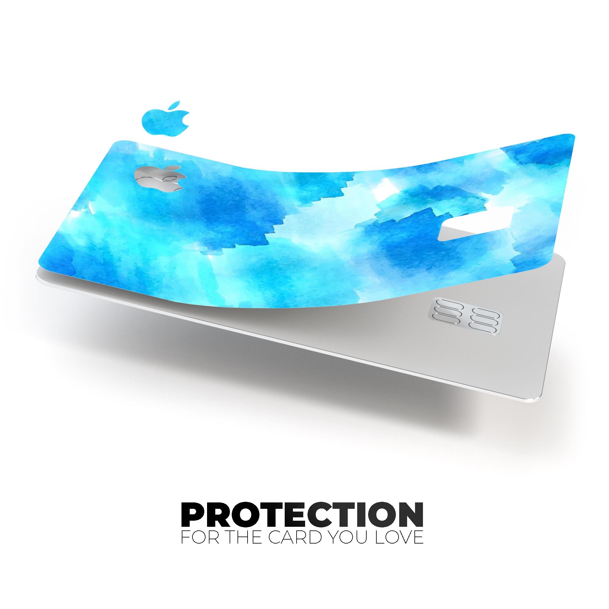 Abstract Blue Stroked Watercolour skin kit for Apple Card, showcasing vibrant colors and premium vinyl material.