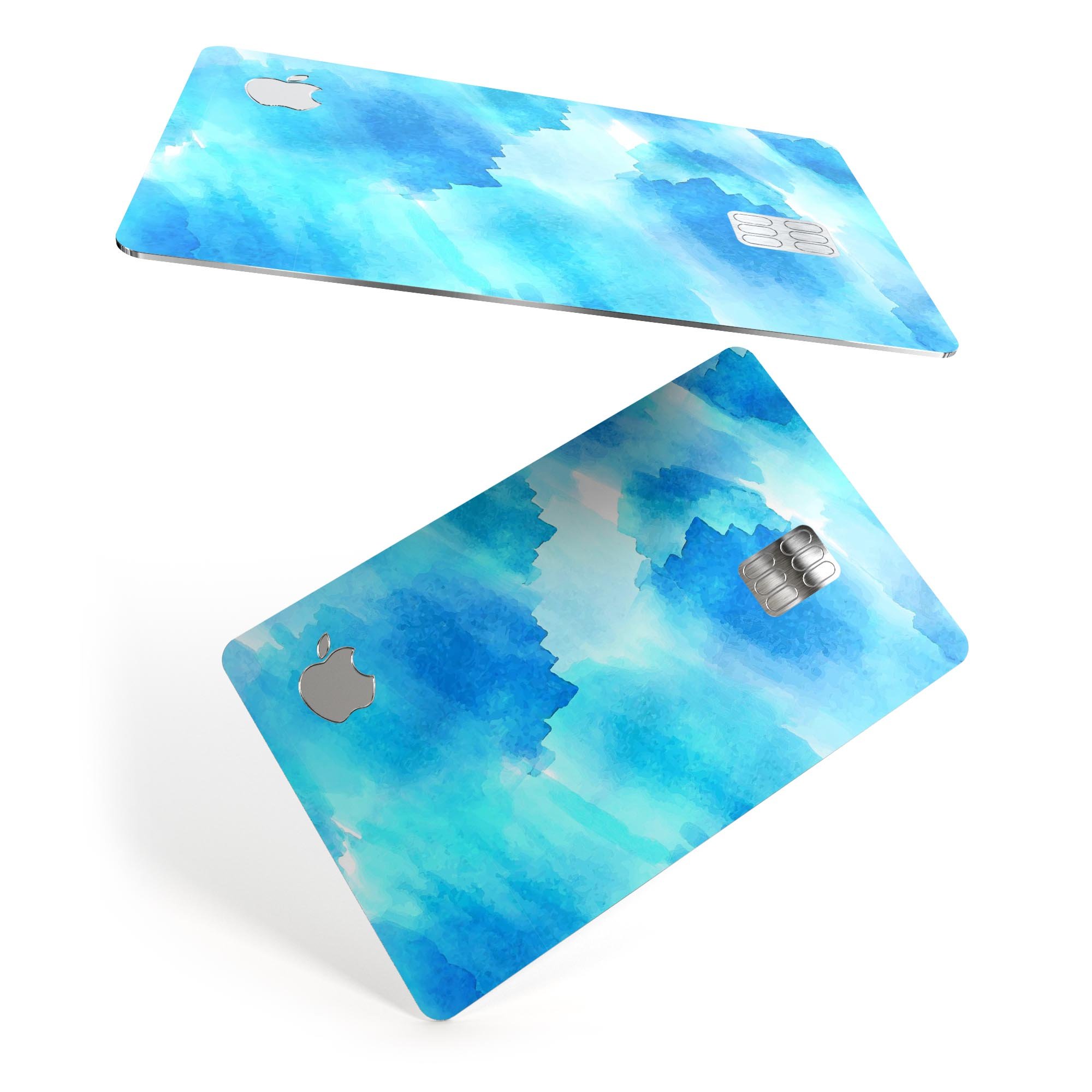 Abstract Blue Stroked Watercolour skin kit for Apple Card, showcasing vibrant colors and premium vinyl material.