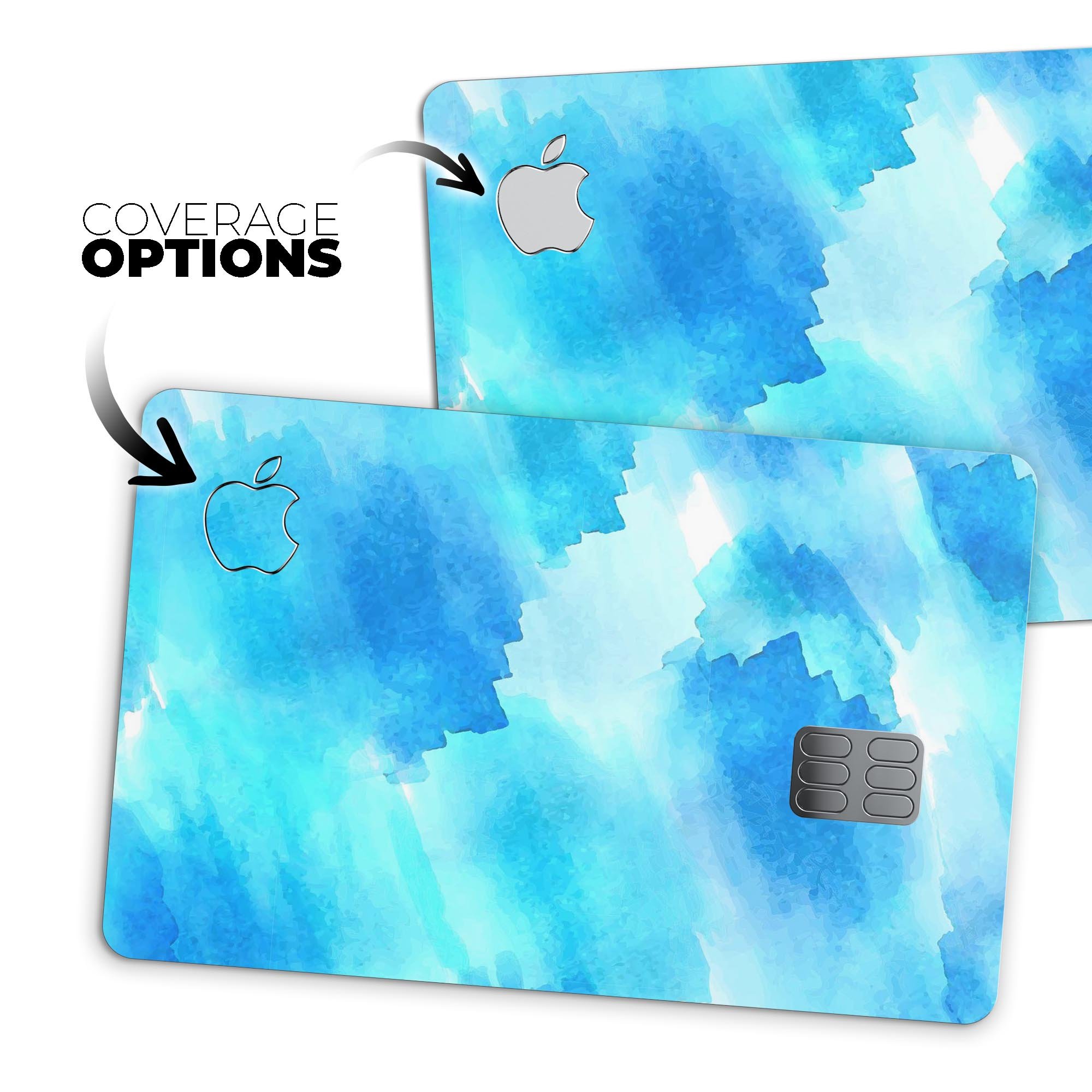 Abstract Blue Stroked Watercolour skin kit for Apple Card, showcasing vibrant colors and premium vinyl material.