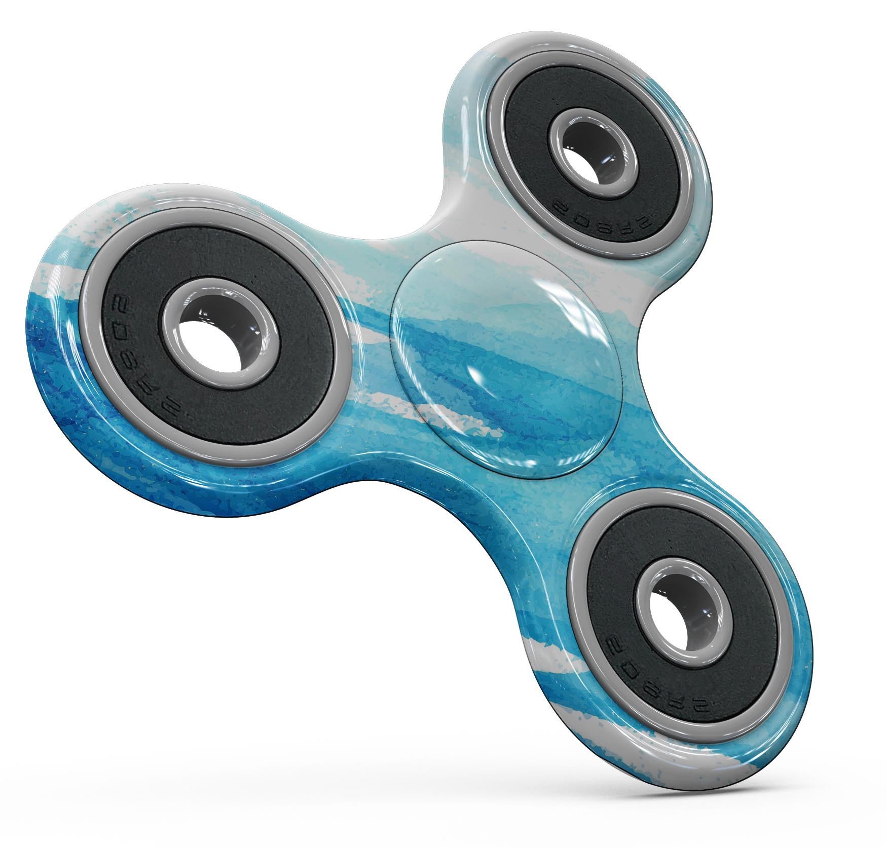 Abstract Blue Strokes Full-Body Fidget Spinner Skin-Kit showcasing vibrant blue designs on premium vinyl material.