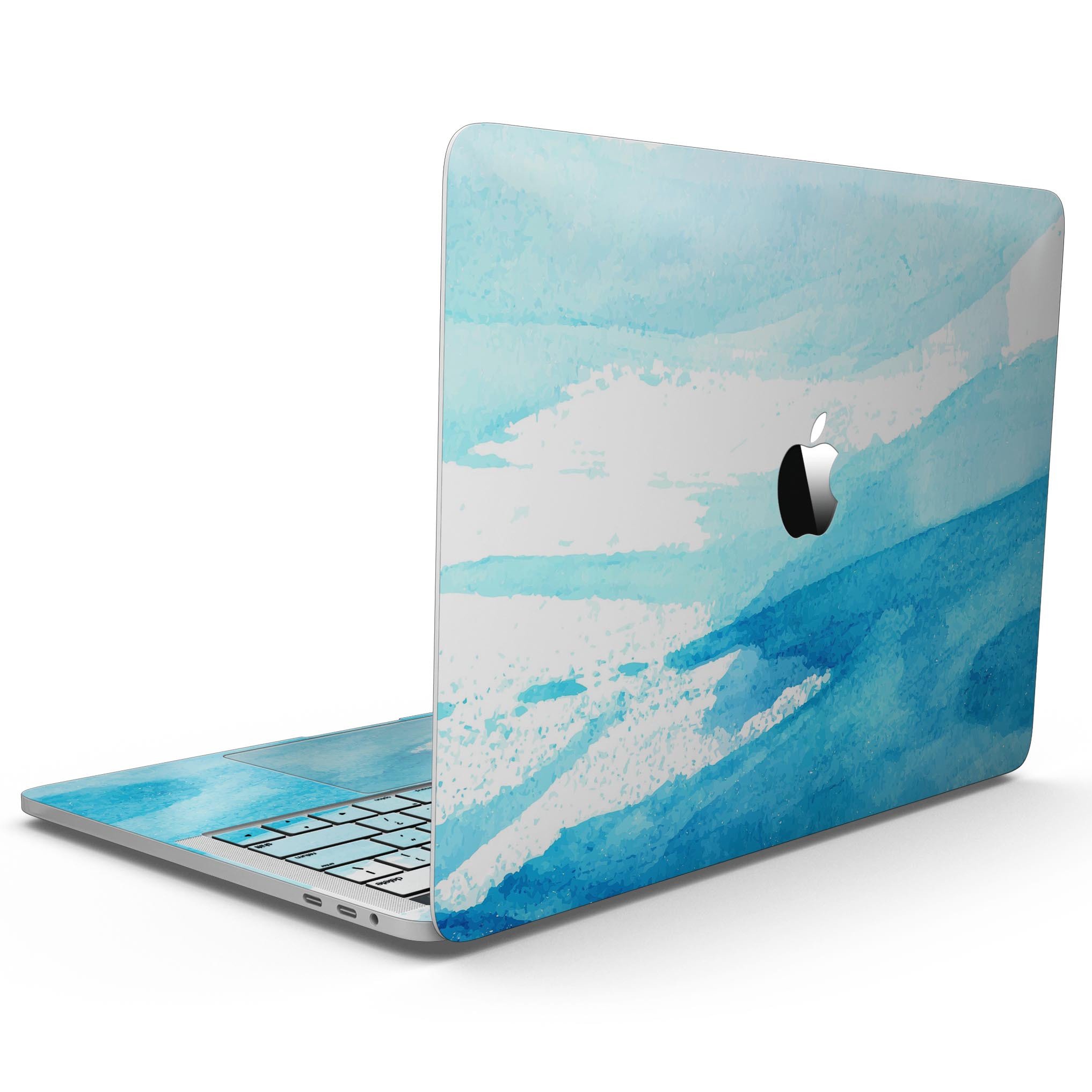 Abstract Blue Strokes skin kit for MacBook Pro with Touch Bar, showcasing vibrant blue strokes on a sleek vinyl surface.