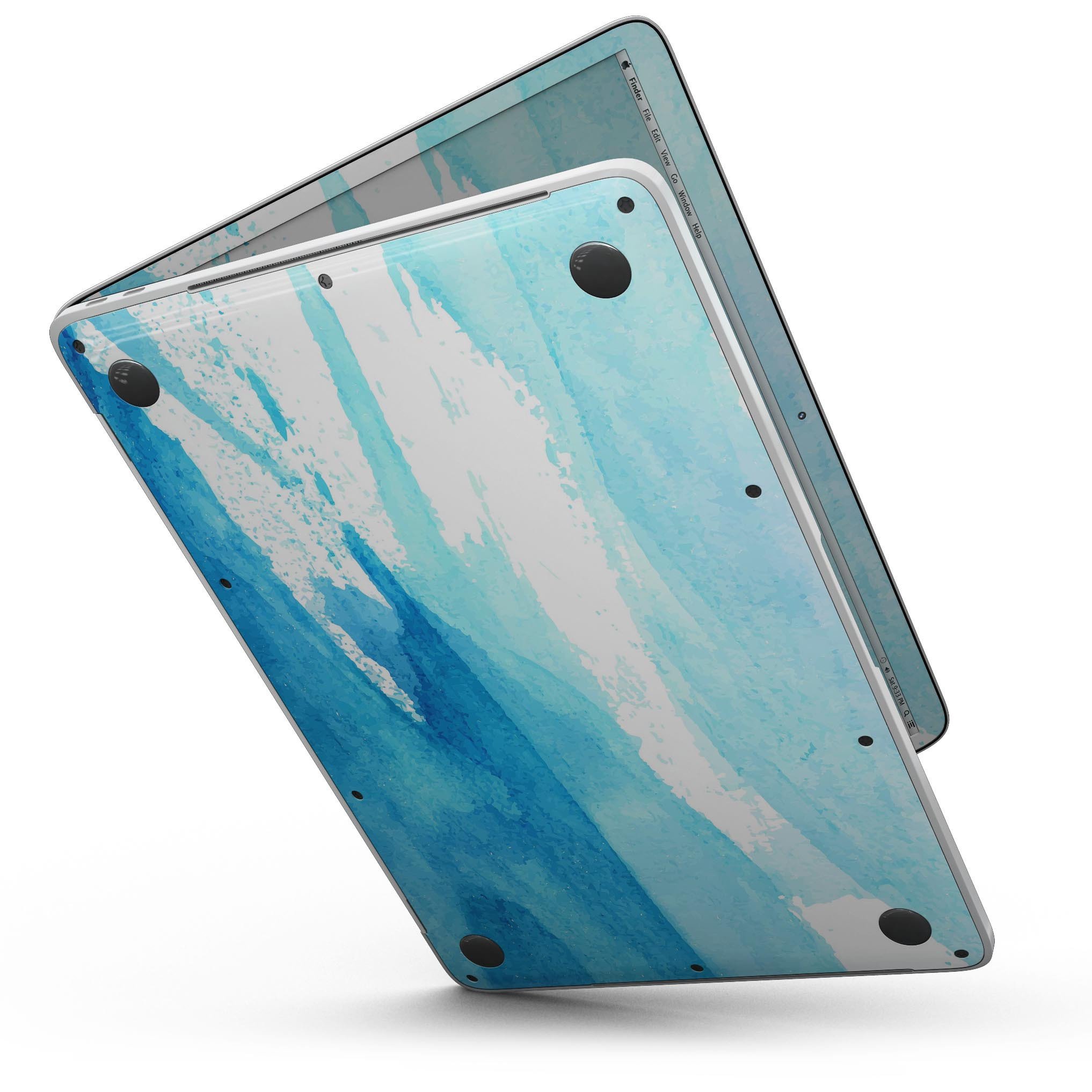 Abstract Blue Strokes skin kit for MacBook Pro with Touch Bar, showcasing vibrant blue strokes on a sleek vinyl surface.