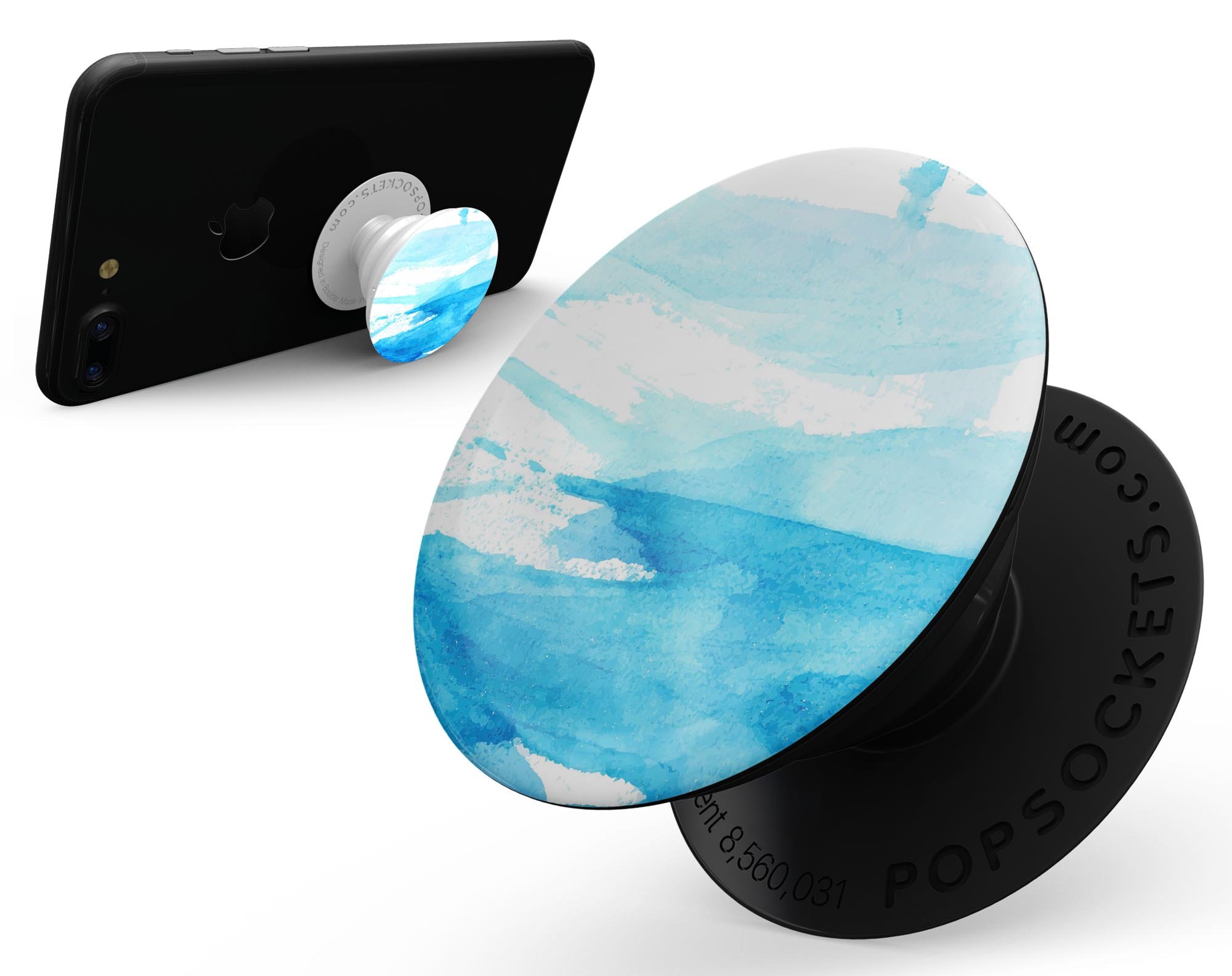Abstract Blue Strokes Skin Kit for PopSockets, showcasing vibrant blue strokes on a premium vinyl surface.