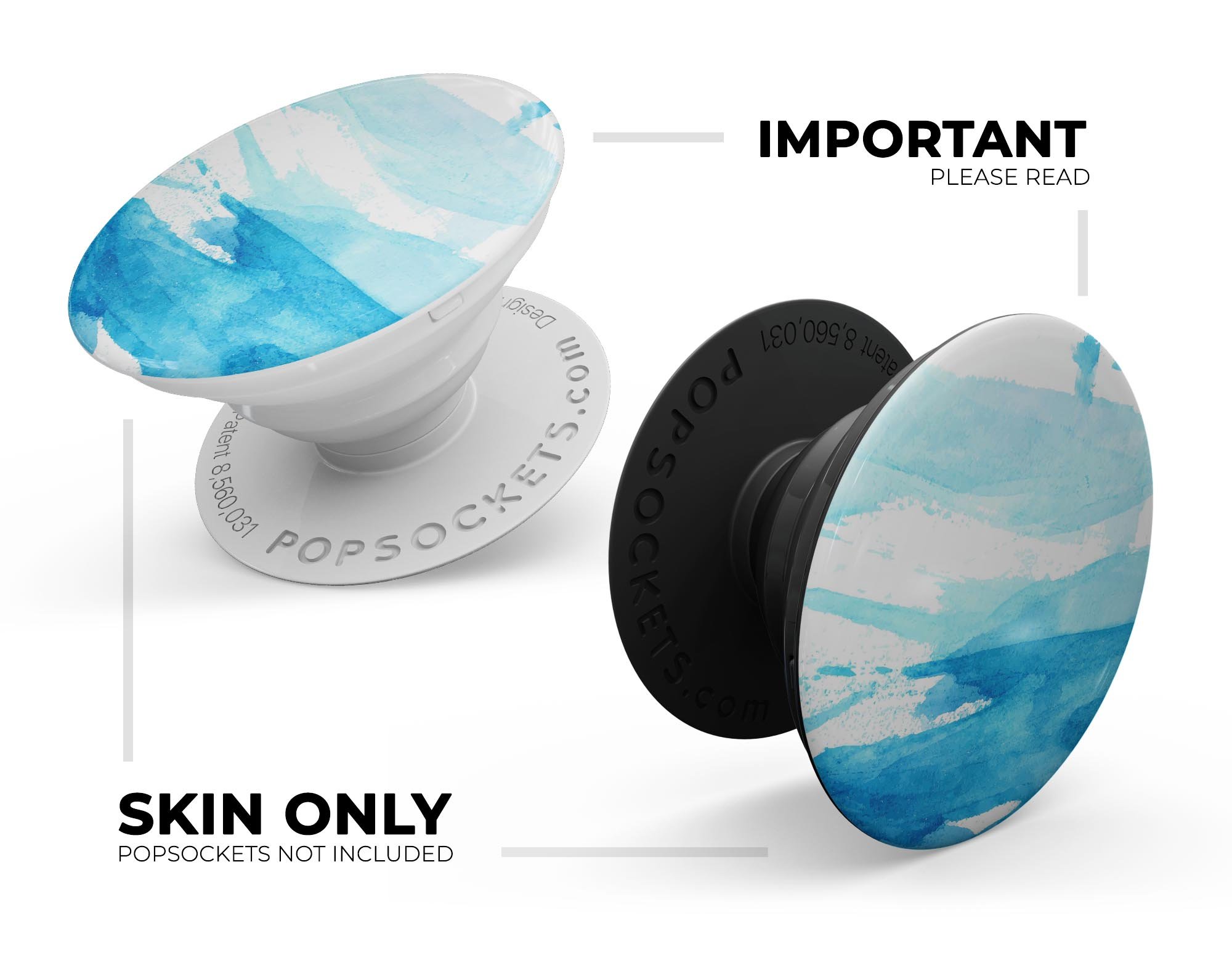 Abstract Blue Strokes Skin Kit for PopSockets, showcasing vibrant blue strokes on a premium vinyl surface.