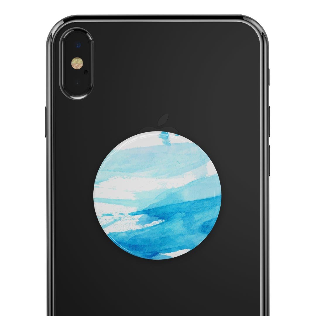 Abstract Blue Strokes Skin Kit for PopSockets, showcasing vibrant blue strokes on a premium vinyl surface.