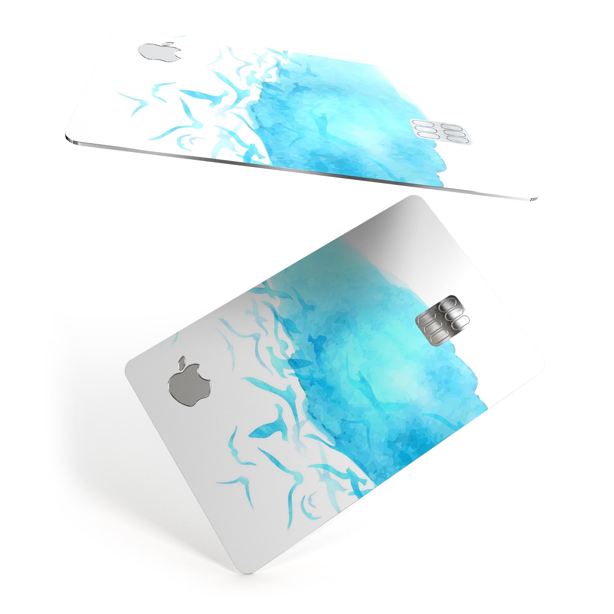 Abstract Blue Watercolor Seagull Swarm decal for Apple Card, showcasing vibrant colors and a unique design.