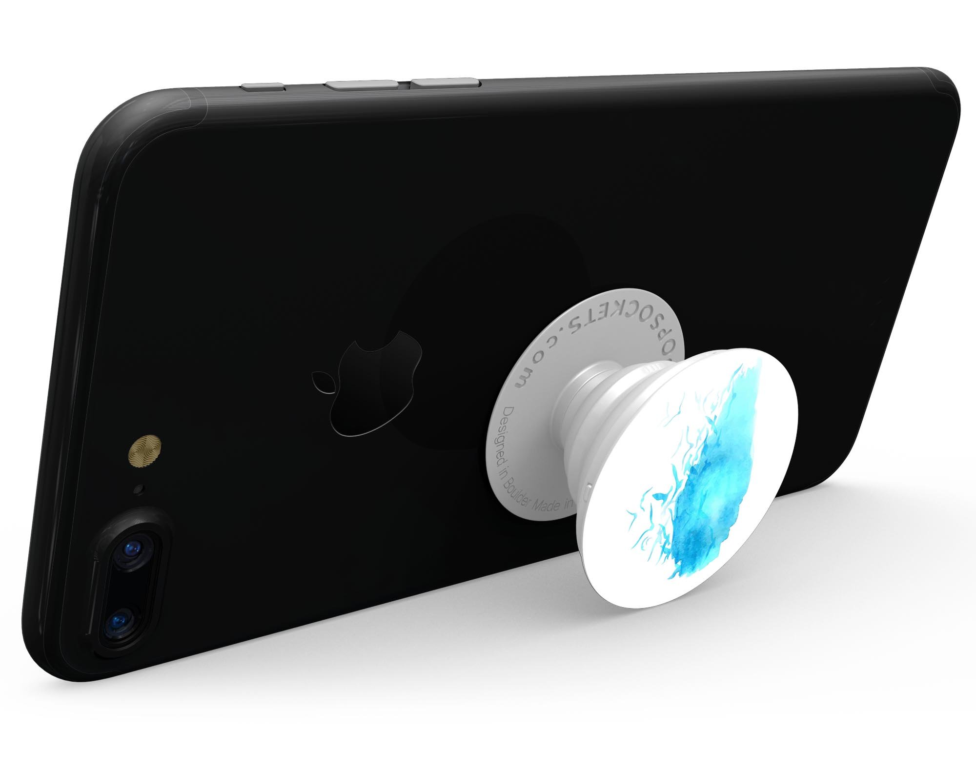 Abstract Blue Watercolor Seagull Swarm skin for PopSockets, showcasing vibrant blue hues and artistic design.