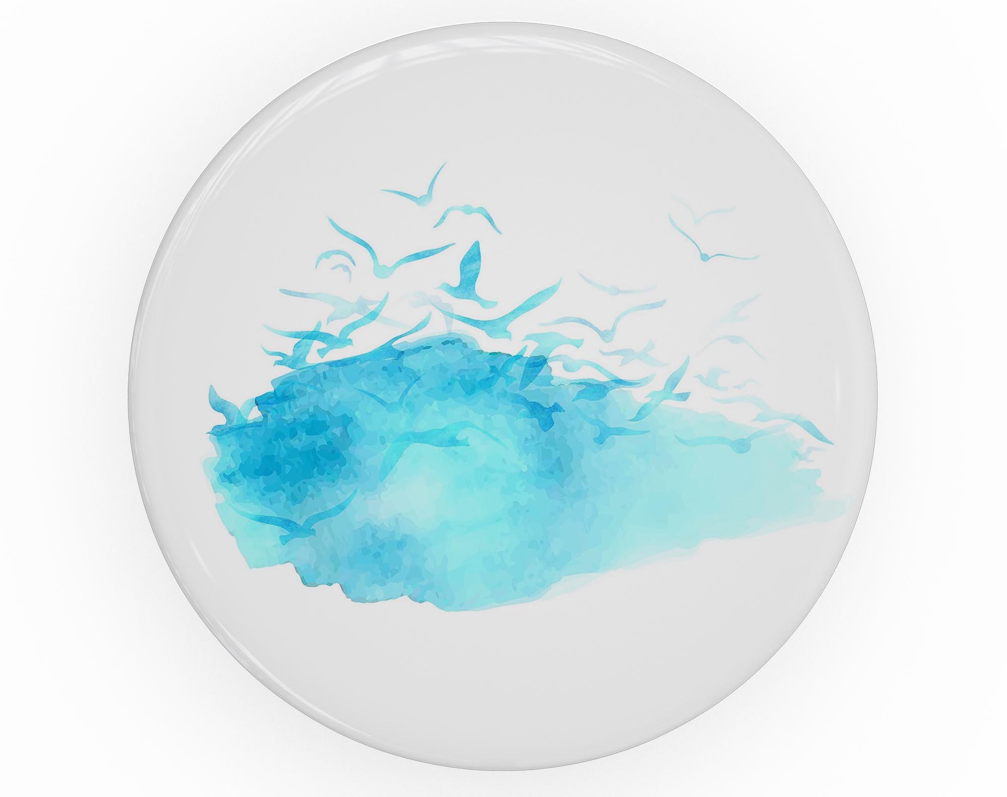 Abstract Blue Watercolor Seagull Swarm skin for PopSockets, showcasing vibrant blue hues and artistic design.