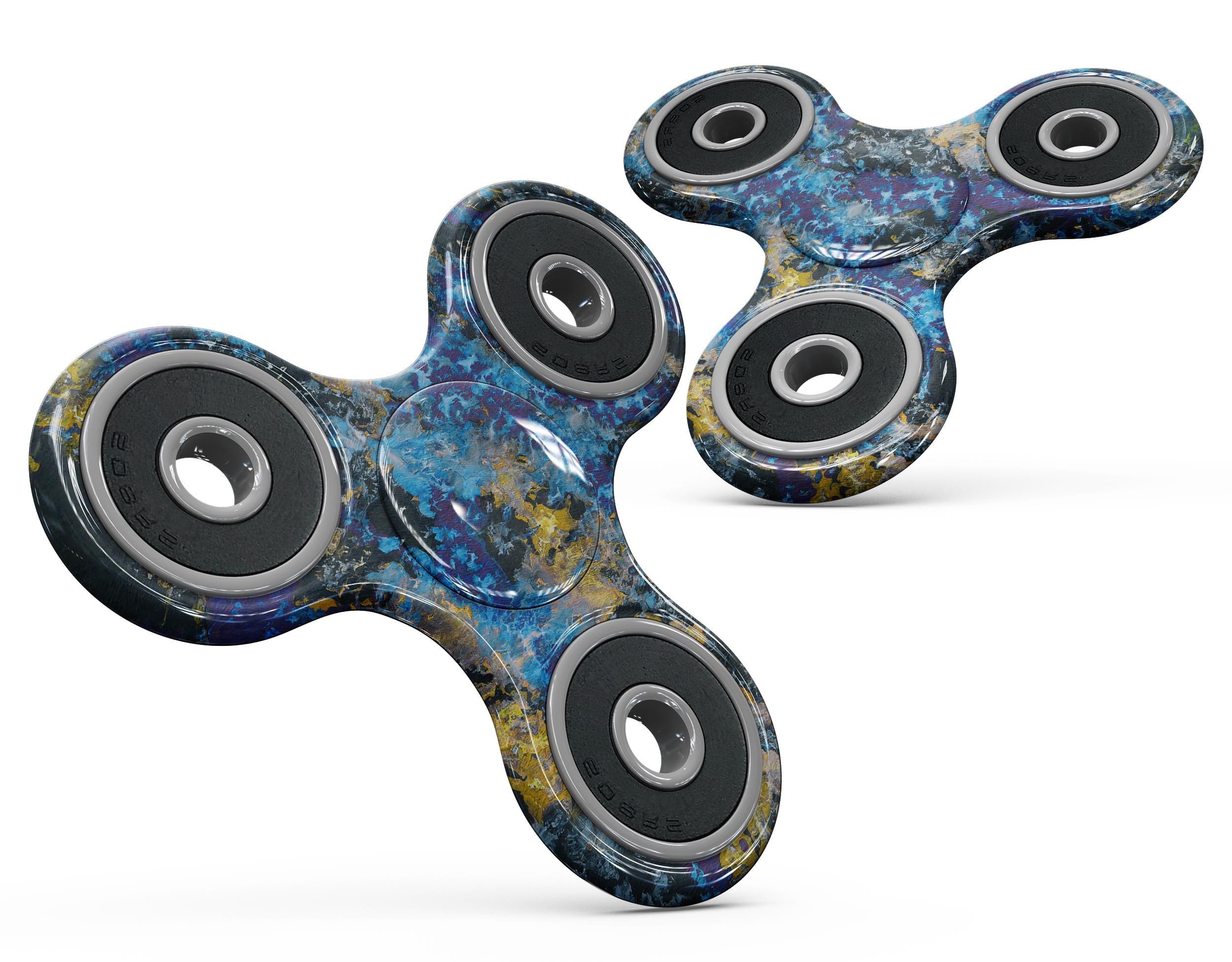 Abstract Blue Wet Paint Full-Body Skin-Kit for fidget spinner, showcasing vibrant colors and artistic design.