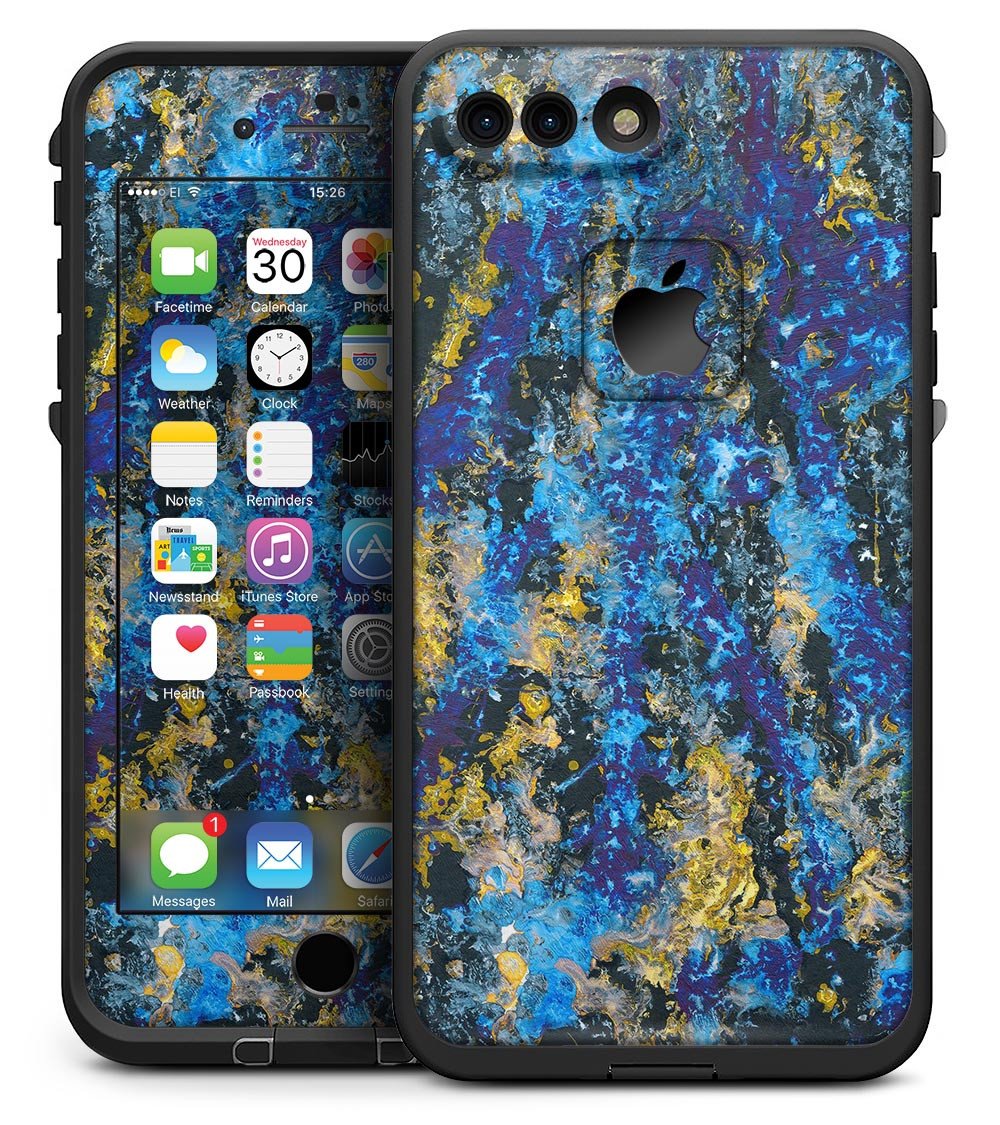 Abstract Blue Wet Paint skin for iPhone 7 Plus LifeProof Fre Case, showcasing vibrant blue paint design on premium vinyl material.