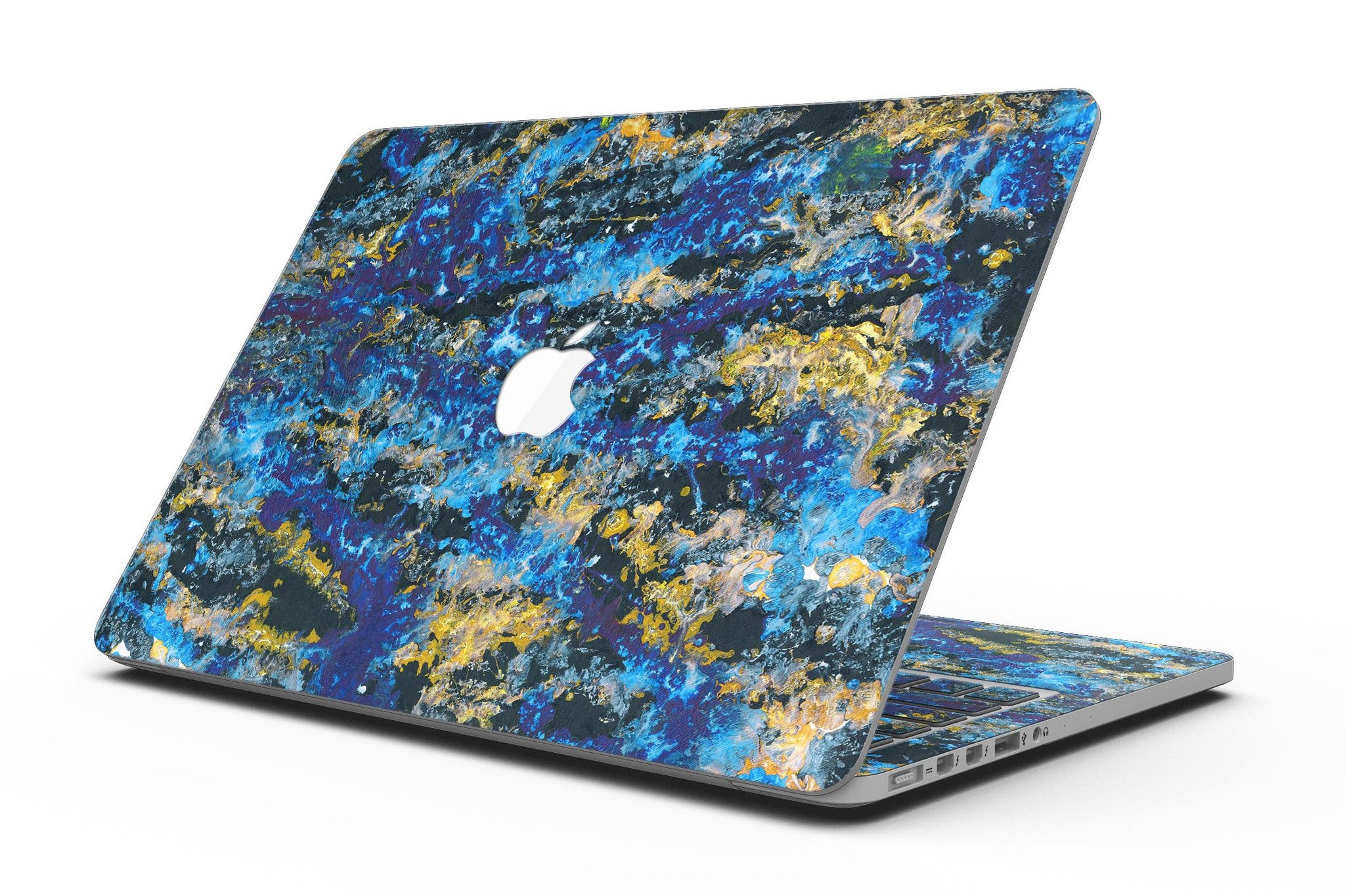 Abstract Blue Wet Paint skin for MacBook Pro with Retina Display, showcasing vibrant blue hues and a sleek design.
